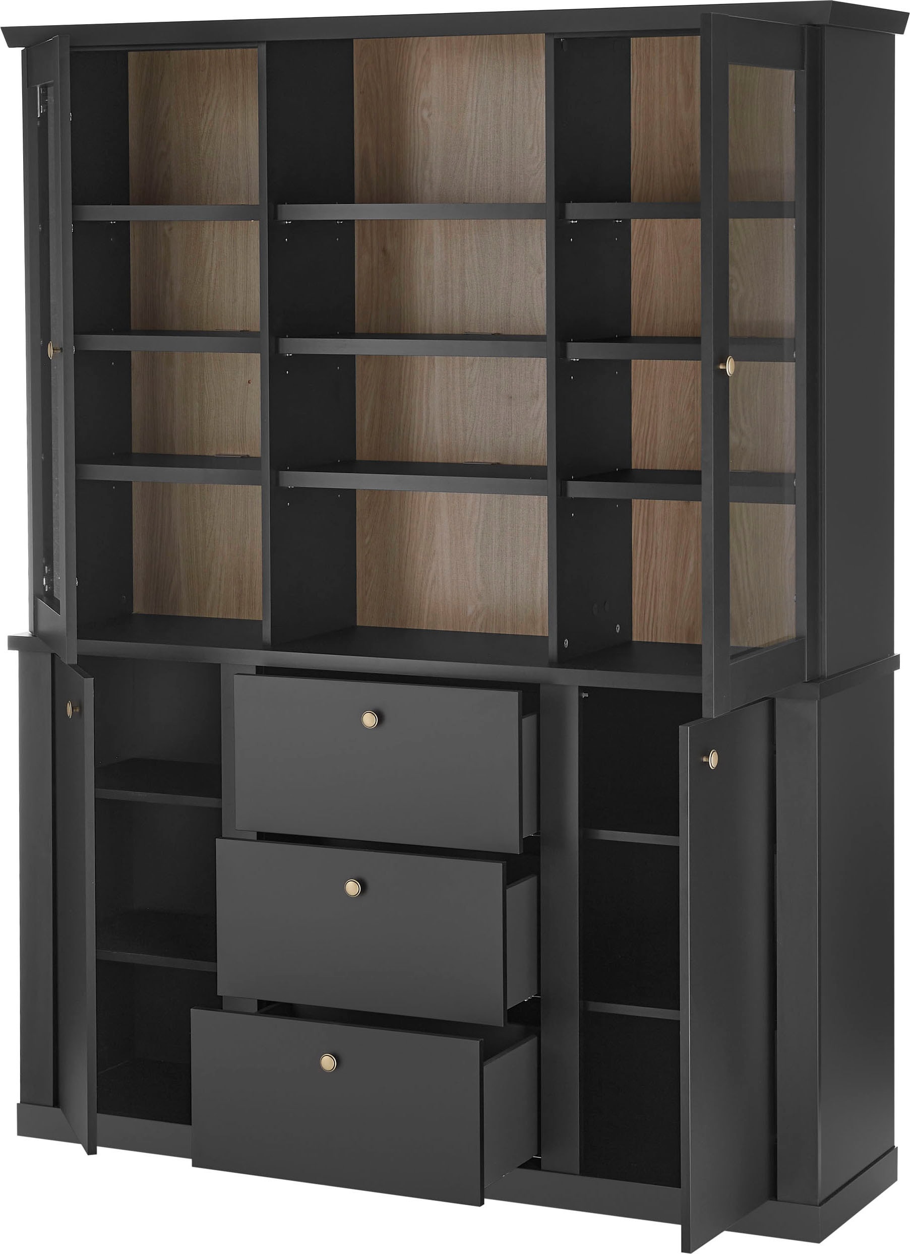 Home affaire Buffet »Lincoln, Hochschrank im Landhausstil, moderner Schrank« edles Design, messingfarbene Knopfgriffe, vielseitig einsetzbar