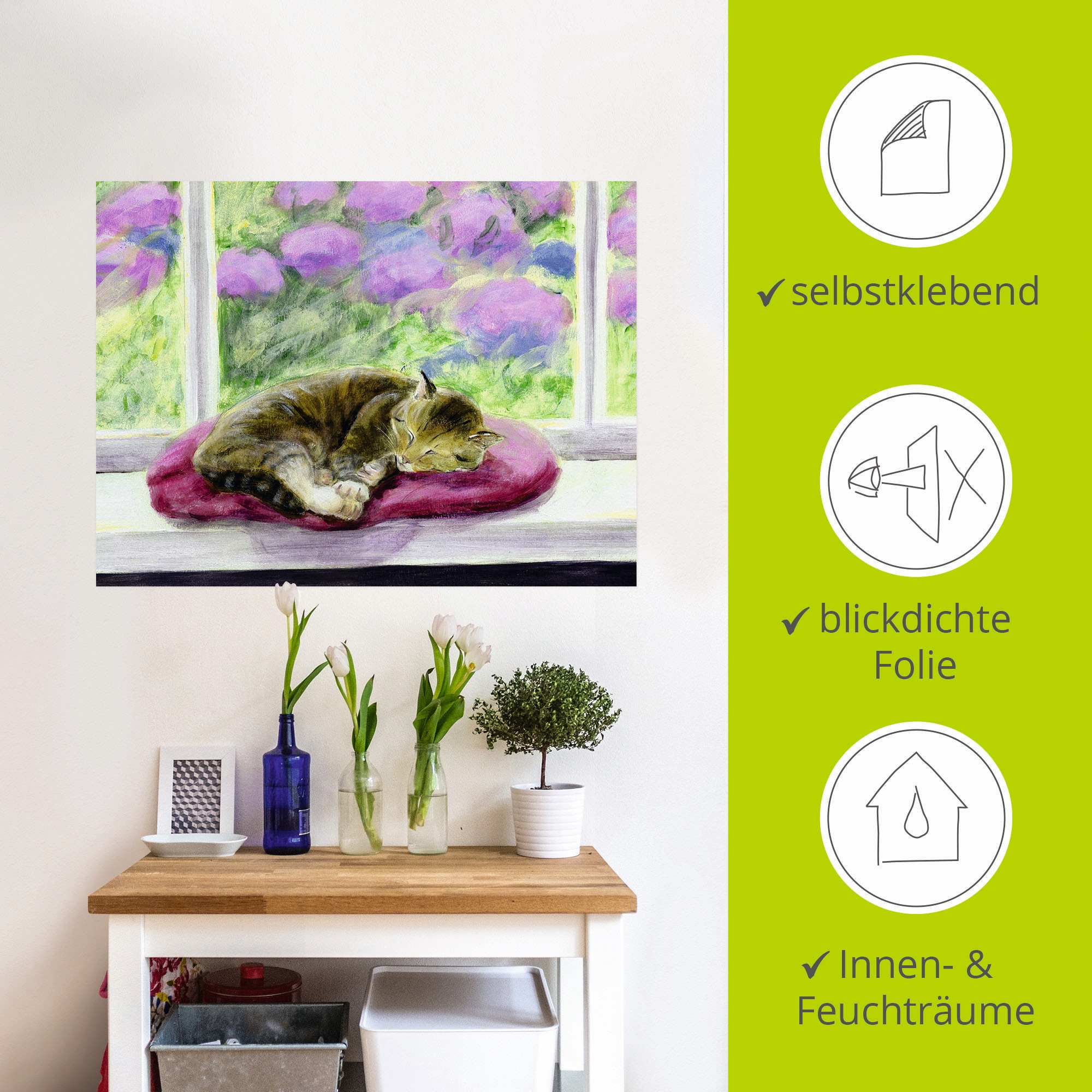 Artland Wandbild »Katze auf Gartenfensterbank«, Haustiere, (1 St.), als Poster, Wandaufkleber in verschied. Größen