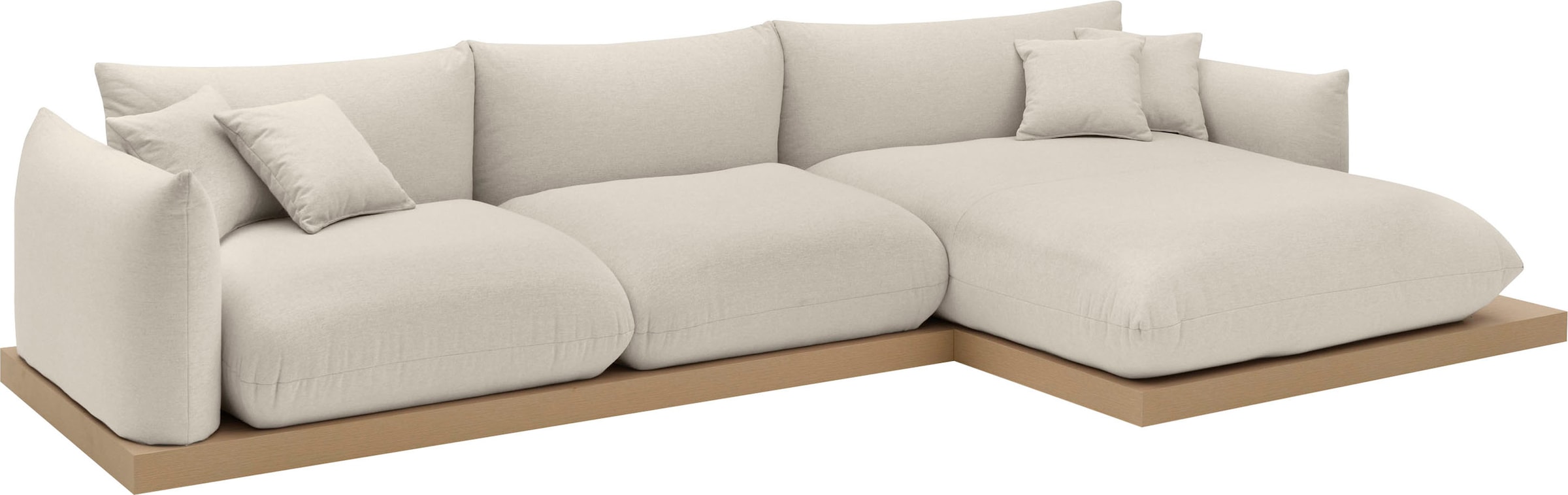 OTTO home Ecksofa »Kalix, Polsterecke mit kräftigem Holz-Plateau, moderne Couch in L-Form«, wahlweise Recamiere links o. rechts, Strukturstoff, hoher Sitzkomfort