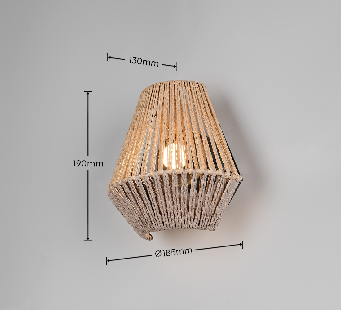 REALITY Leuchten LED Wandleuchte »LIRA, Akku Wandlampe, USB Ladeanschluss, 1,5W 140 Lumen 3000K warmweiß« LED-Board 1 Stk. Warmweiß Lampenschirm aus Papiergarn, Touchdimmer, max 8h Akkulaufzeit