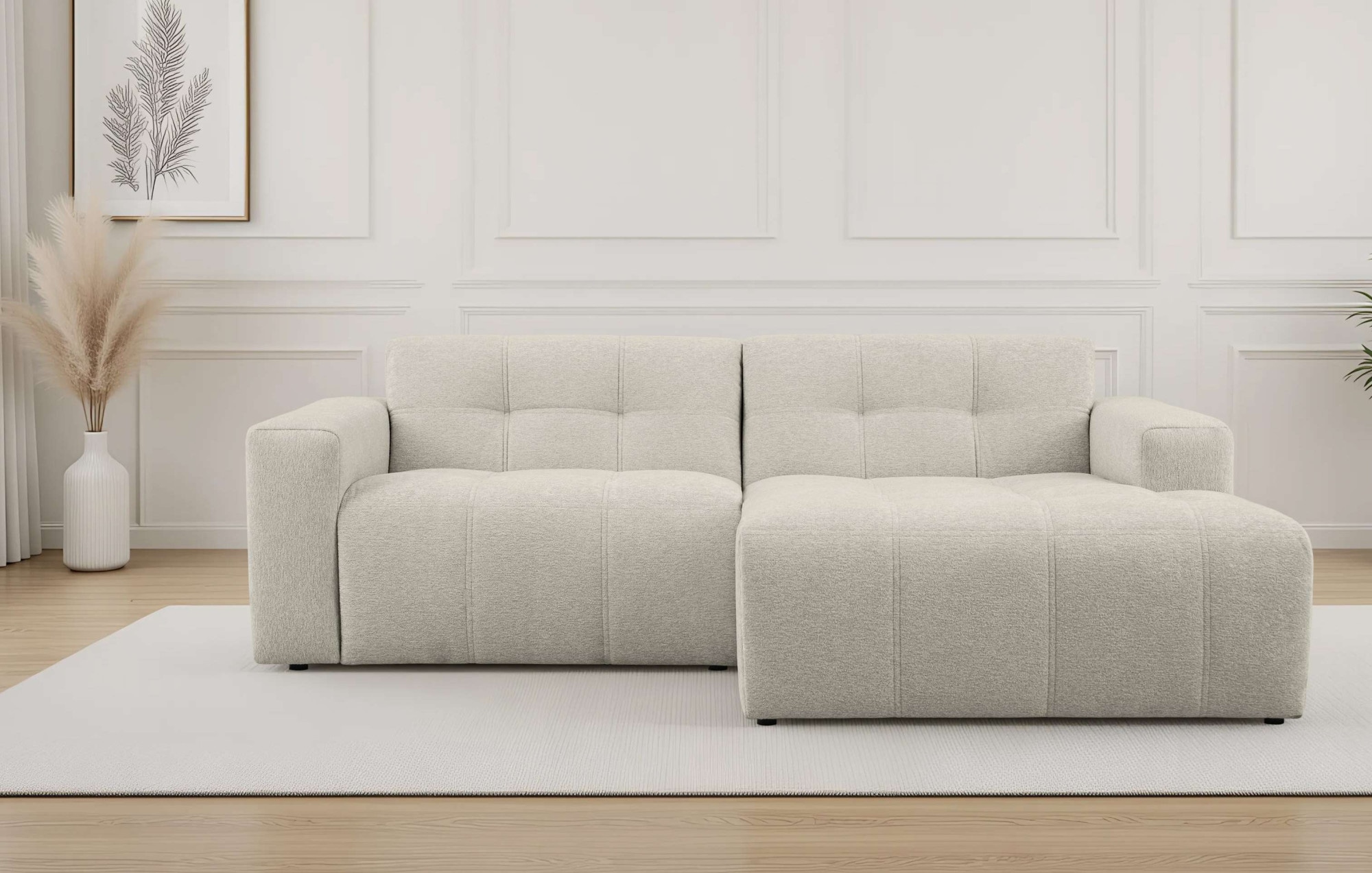 OTTO home Ecksofa »Tapley« Breite 221 cm,Boucle, Struktur fein, mit Knopfsteppung, bodentief