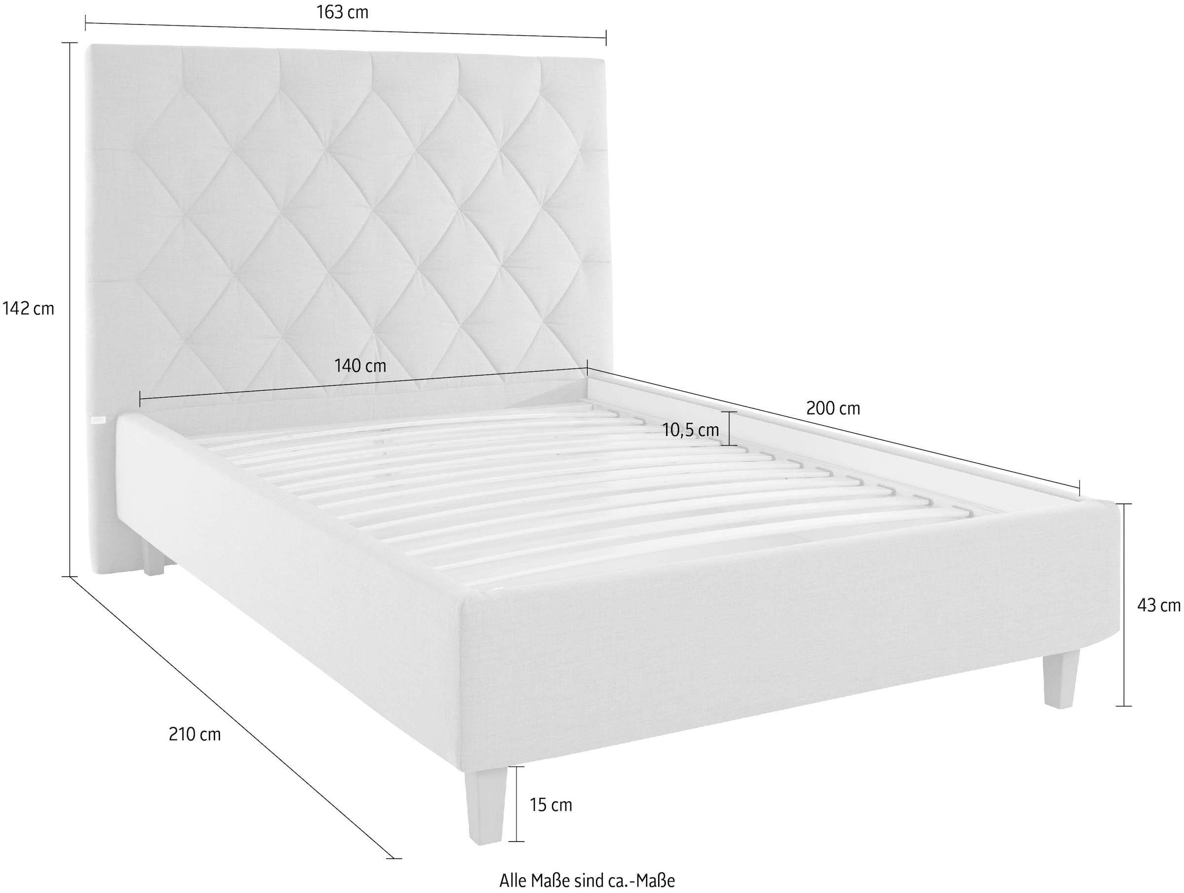 Guido Maria Kretschmer Home&Living Polsterbett »Sunley 140«, Kreuzsteppung, Kopfteilhöhe 142 cm, ohne oder mit Matratze/Lattenrost