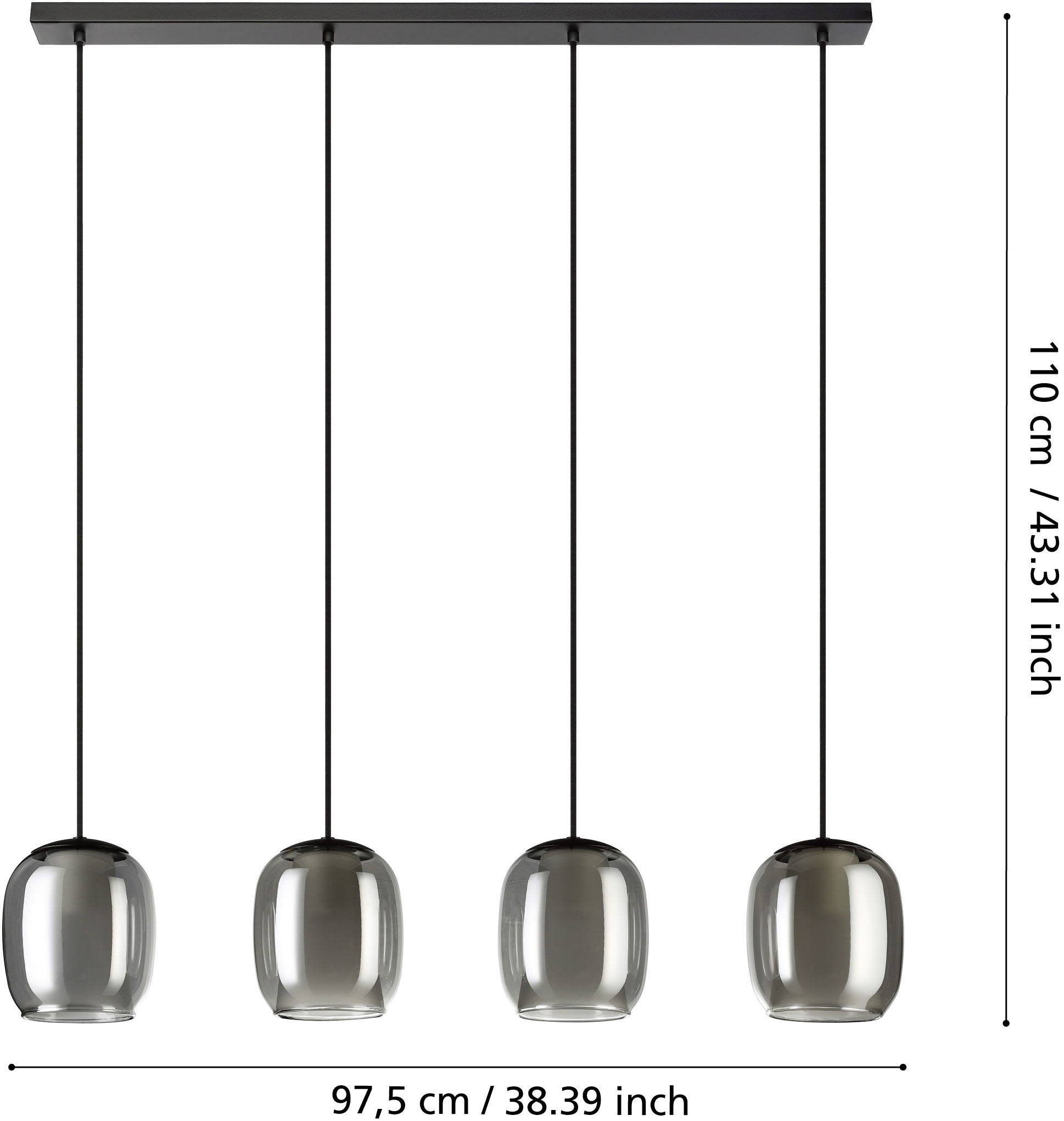 EGLO Hängeleuchte »CIAMPINO Pendellampe - Stahl - E27 - 4X28W - IP20« E27 1 Stk. Hängelampe, Deckenlampe, Wohnzimmer, Esszimmer, L97,5 x B15 x H110 cm