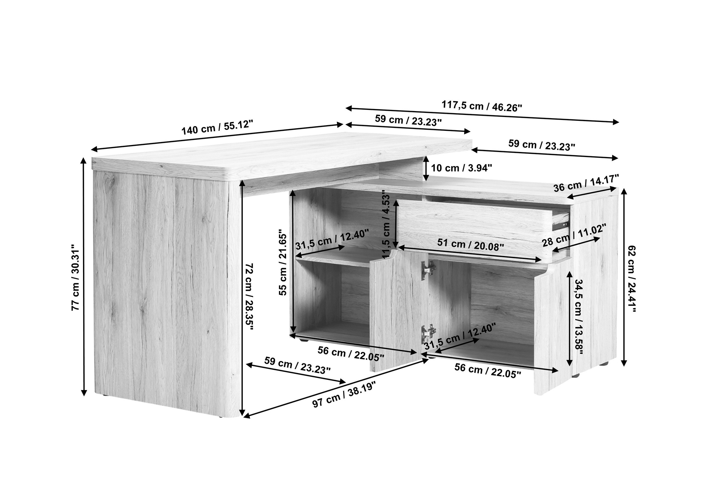 Jahnke Eckschreibtisch »CU-LIBRE 150 E«, (1 St.), wechselseitig montierbar