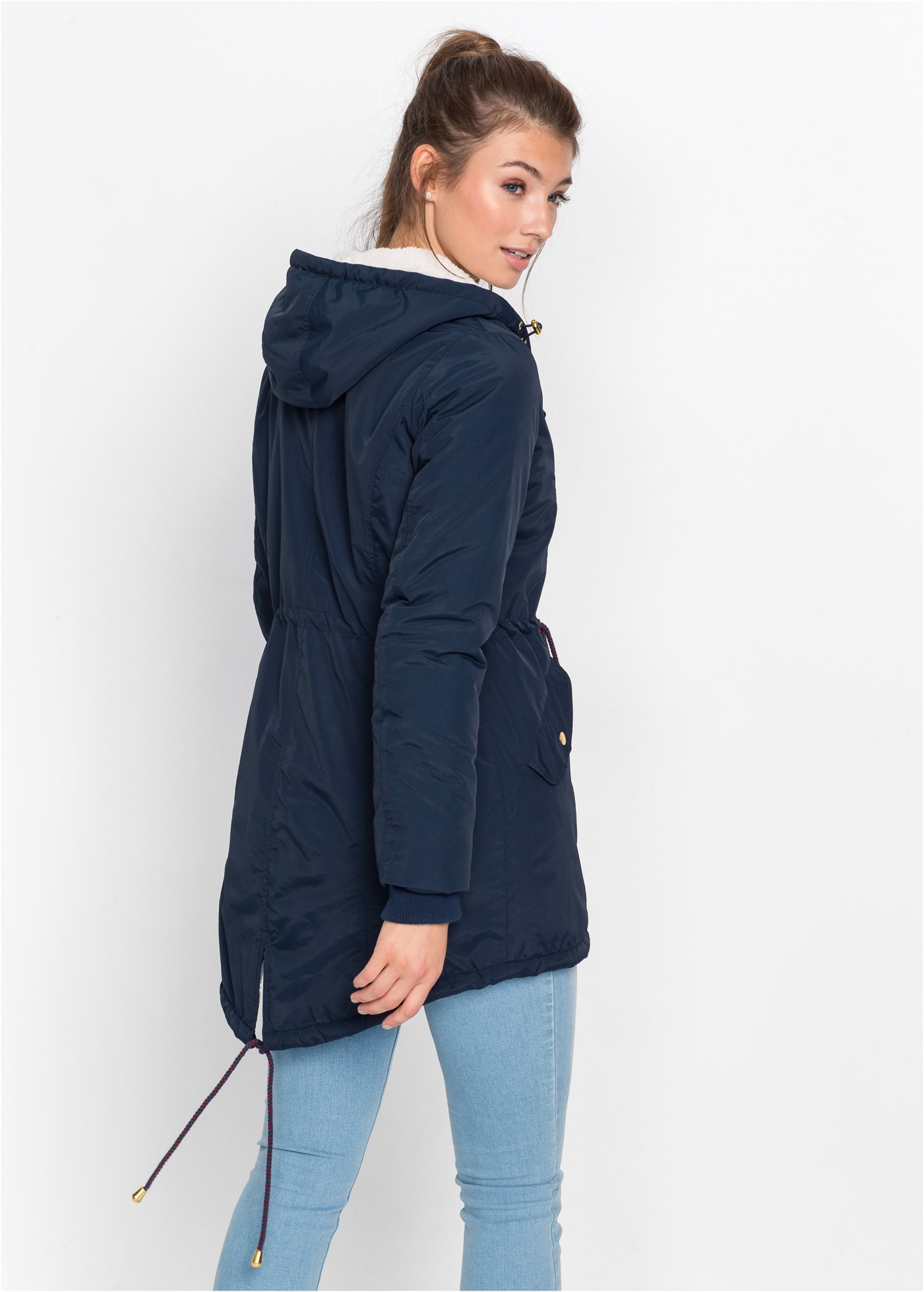 bonprix Parka mit Kapuze modischer Stil, mit Teddy-Fleece, mit Kapuze, lockere Passform