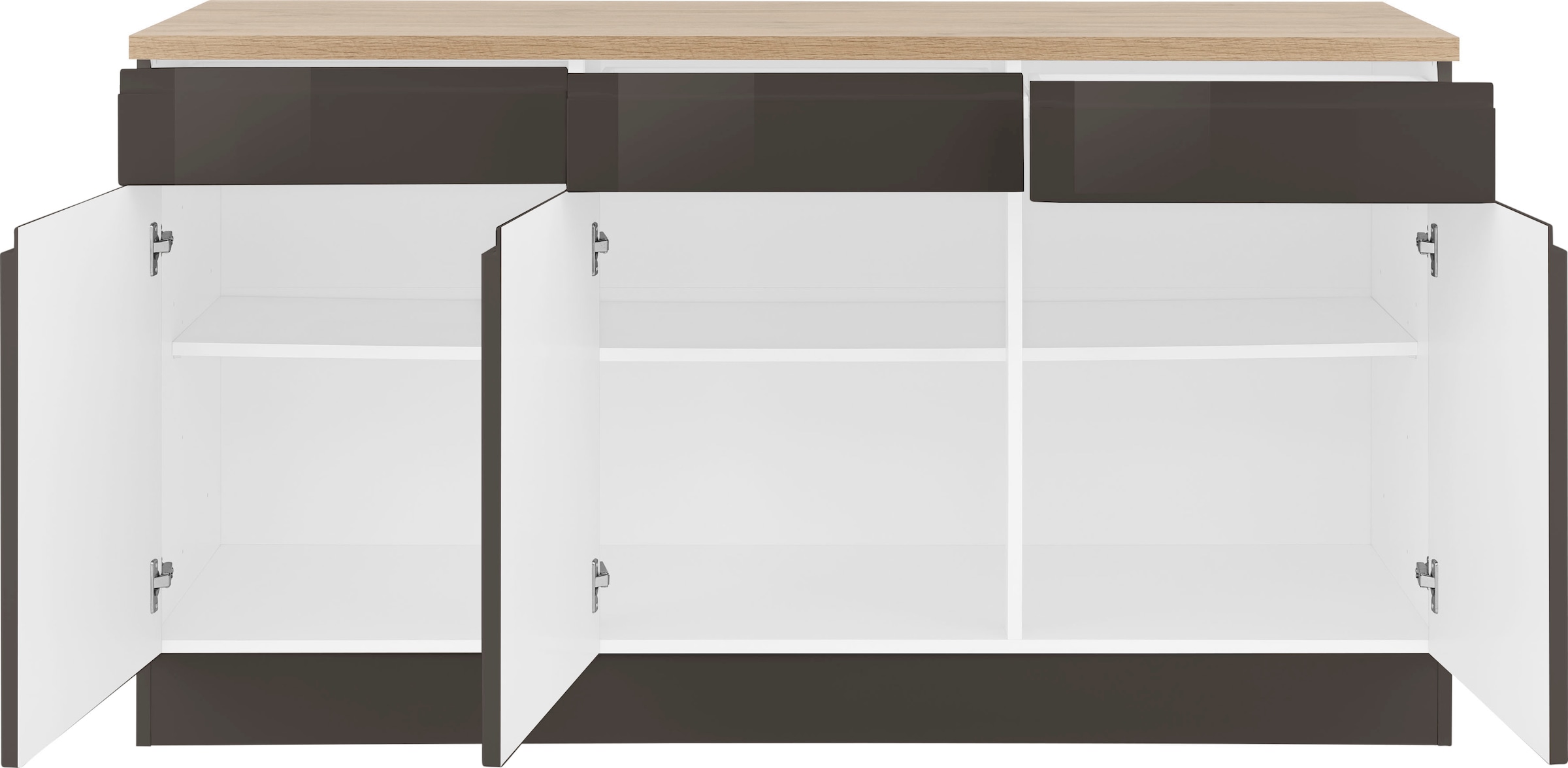 KOCHSTATION Unterschrank »KS-Virginia«, 85 cm hoch, 150 cm breit, 3 Schubladen, 3 Türen, griffloses Design