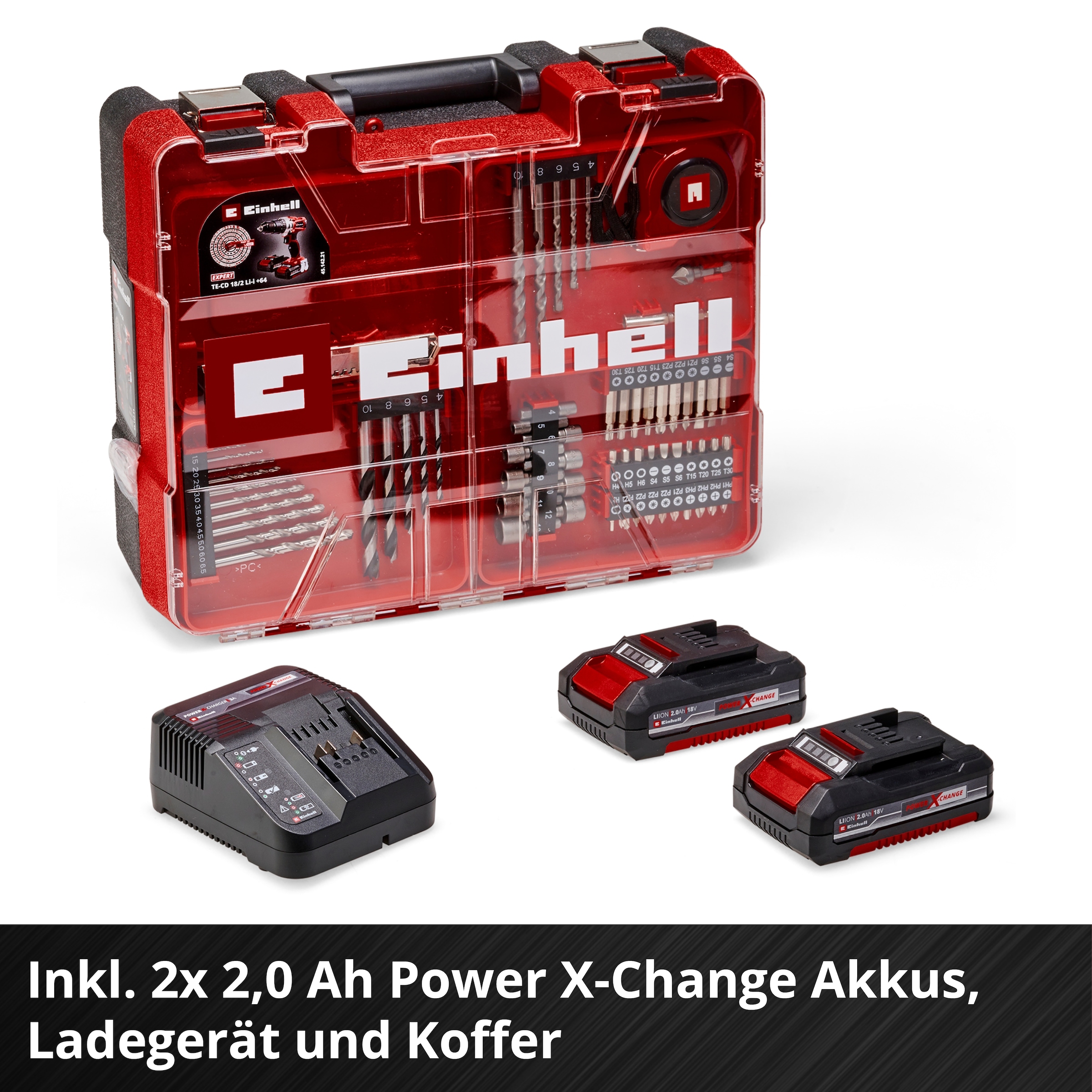 Einhell Akku-Schlagbohrschrauber »Power X-Change TE-CD 18/2 Li-i +64« Set,  inkl. 2 Akkus á 2 Ah, Ladegerät und Aufbewahrungskoffer