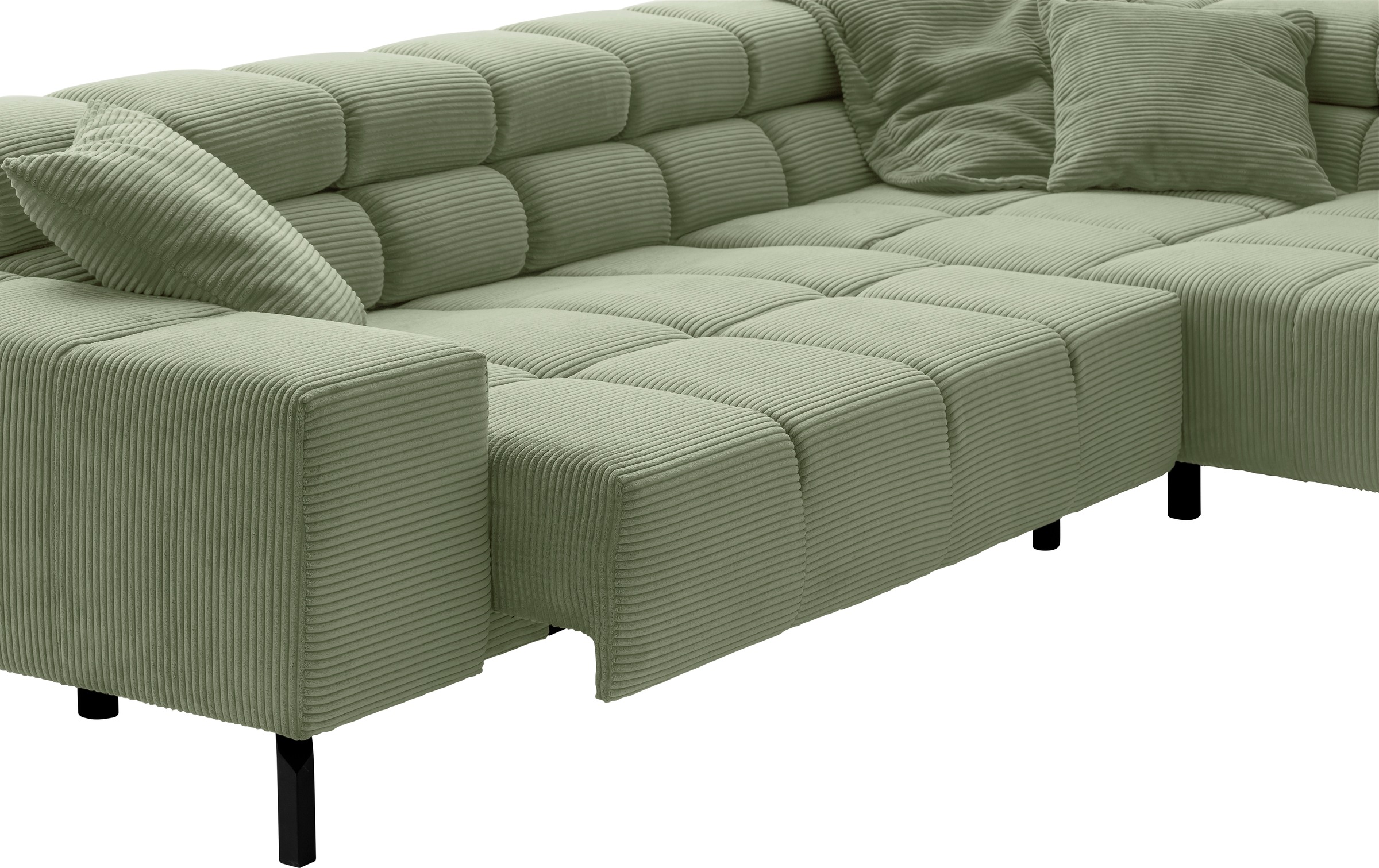 INOSIGN Ecksofa »Ancona New, wahlweise motorische Sitztiefenverstellung, auch in Cord«, feine Steppung, mit Kopfteilverstellung, 3 Zierkissen, L-Form
