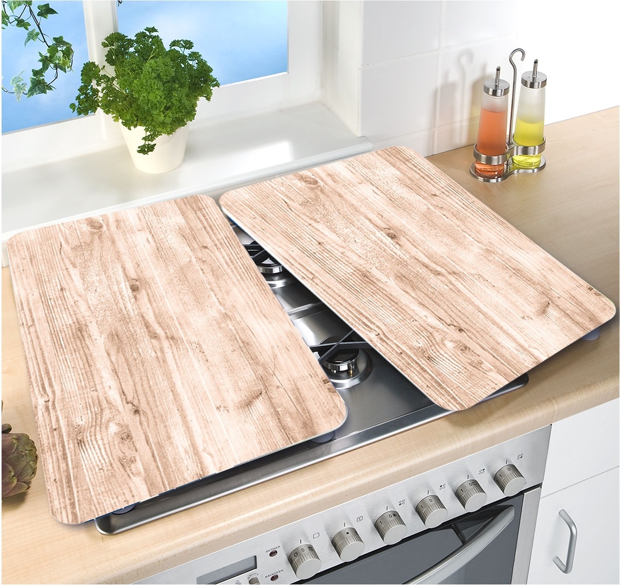 WENKO Herd-Abdeckplatte »Natural Look«, (Set, 2 tlg.), für alle Herdarten