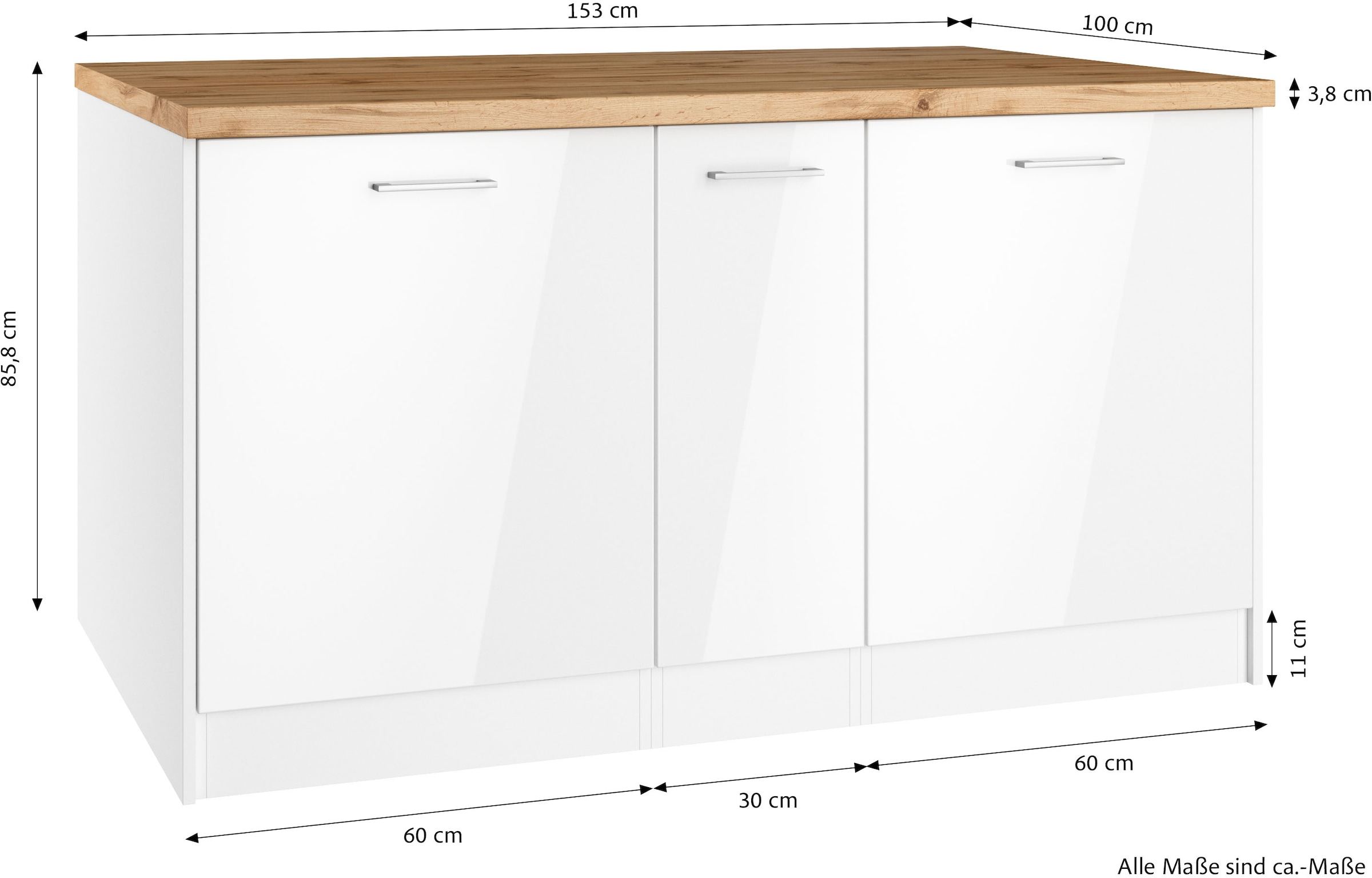 KOCHSTATION Kücheninsel »KS-Milan«, Stellmaß 153/100 cm, viel Stauraum, Lebensmittelpunkt: Küche