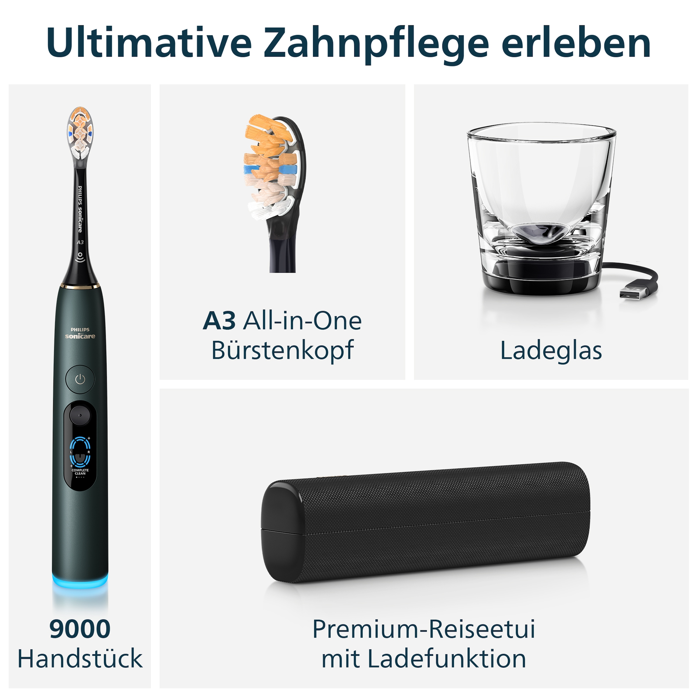 Philips Sonicare Elektrische Zahnbürste »DiamondClean 9000 HX9213« 1 Stk. Aufsteckbürsten mit Smart-Sensoren und 7 Putzprogrammen, inkl. Reiseladeetui