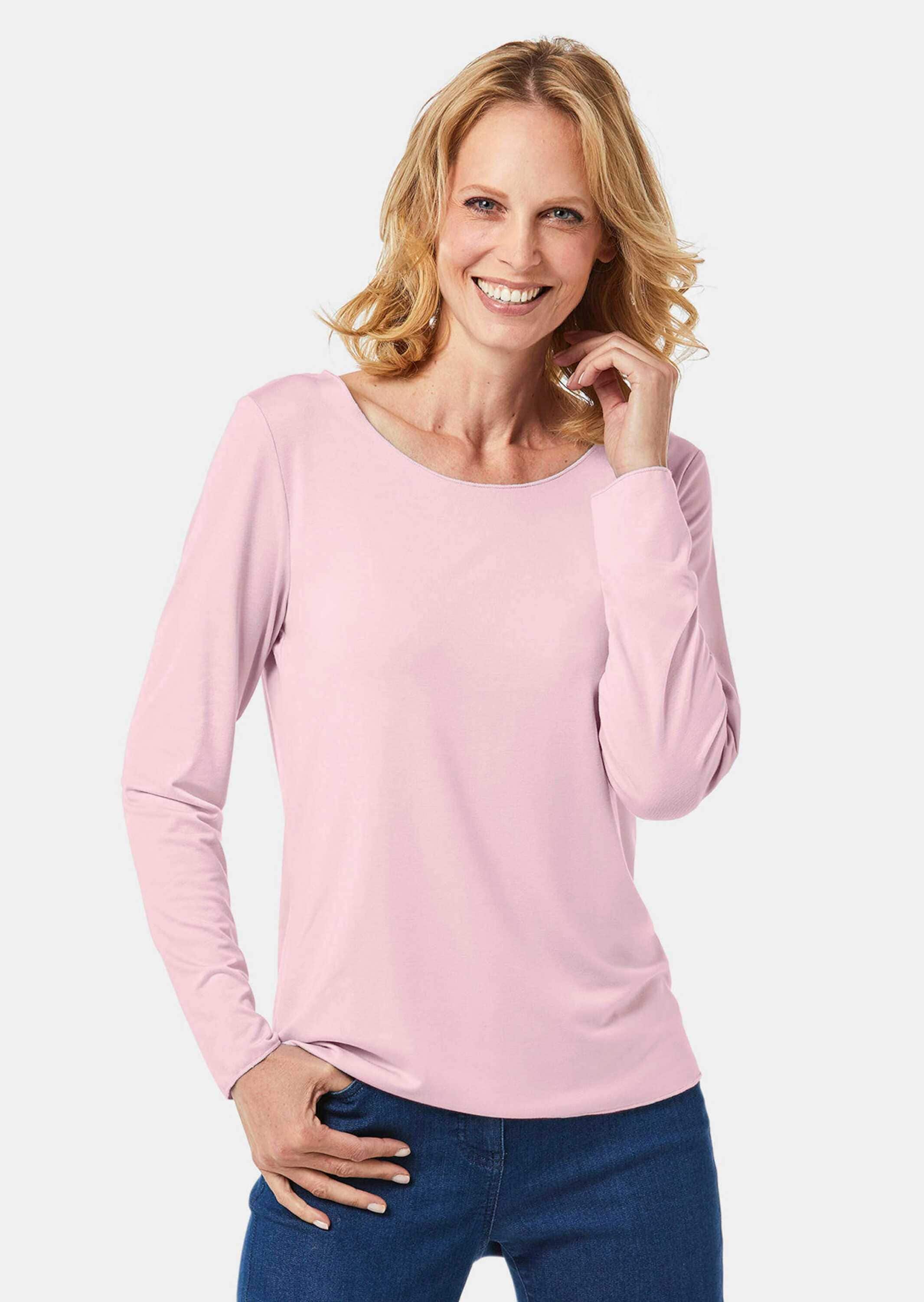 GOLDNER Longpullover »Kurzgröße Kombistarkes Langarmshirt mit tonaler Zierkante« Ohne