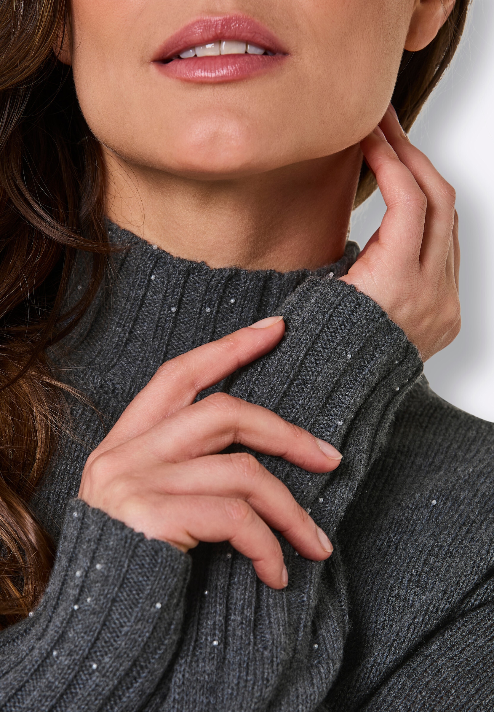 creation L Strickpullover »Kaschmir-Woll-Pullover Langarm-Pullover mit 10% Kaschmir und Zierperlen«