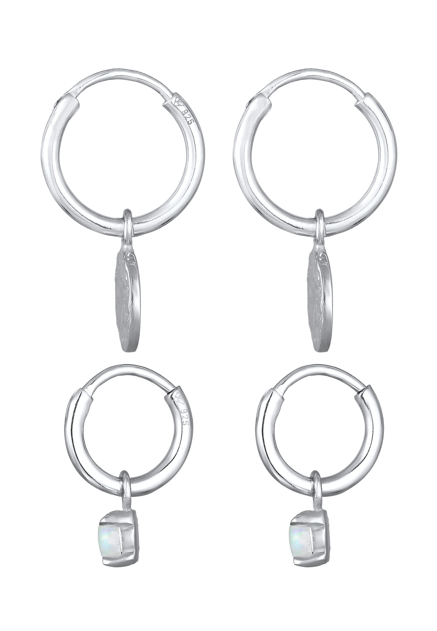 Elli Ohrstecker-Set »Ohrringe Creolen Plättchen Opal Edelstein 2er Set 925 Silber«