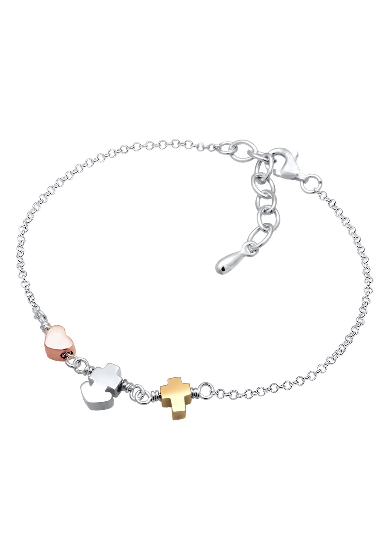 Elli Armkette »Armband Herz Anker Kreuz Tri-Color Symbol 925 Sterling Silber«