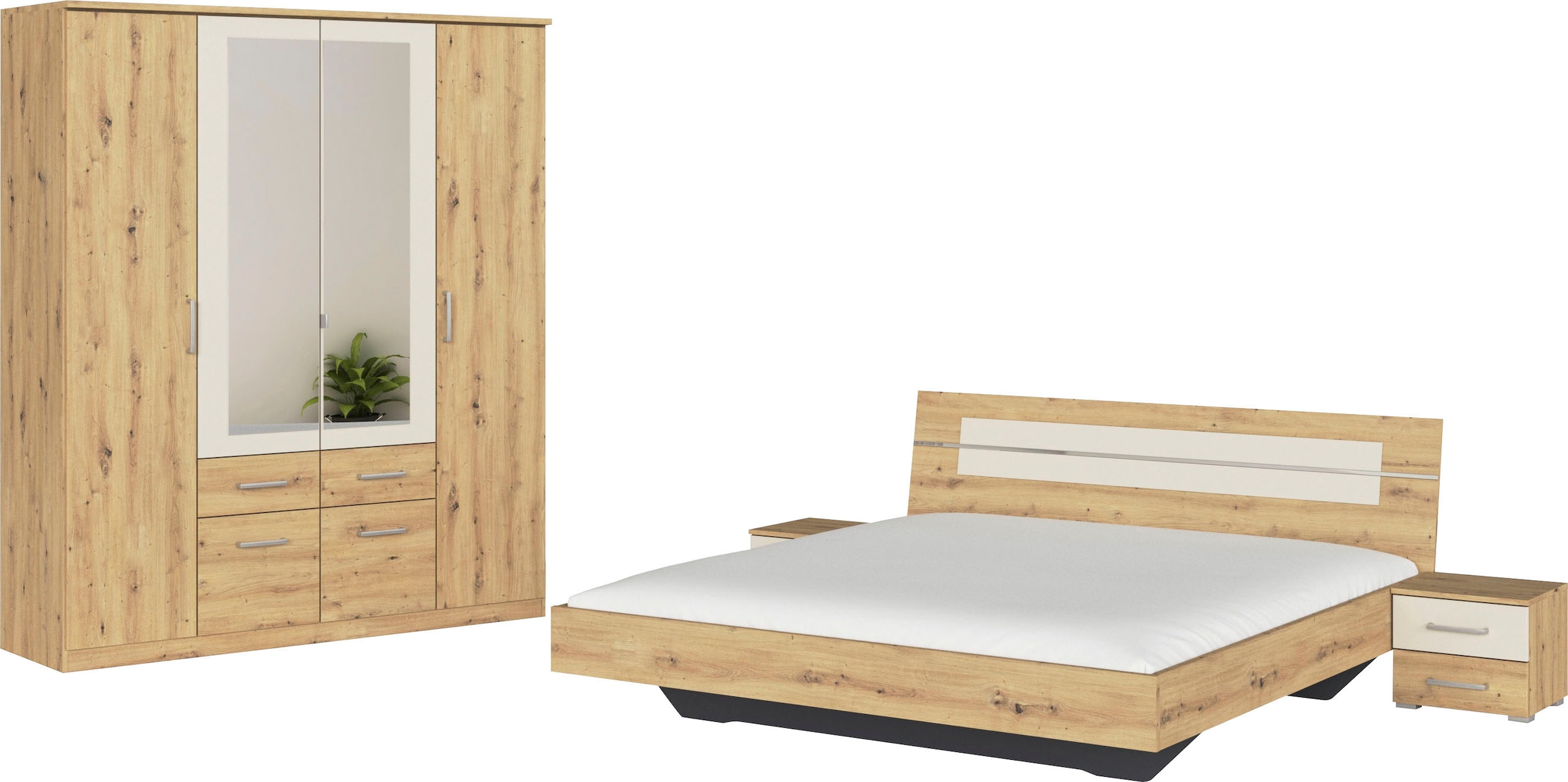 rauch Schlafzimmer-Set »Komplettschlafzimmer Schlafzimmer BURANO mit Schrank in 3 Breiten,« Set, 4 Stk. tlg. Bett 180x200 cm und 2 Nachttischen MADE IN GERMANY