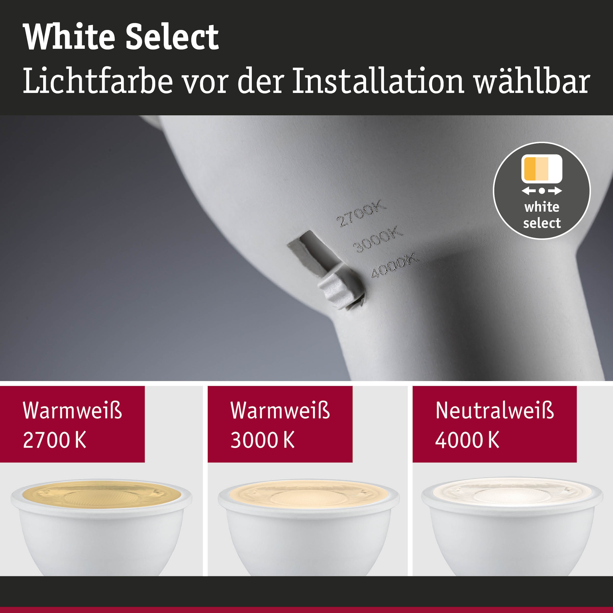 Paulmann LED-Leuchtmittel »650lm 3CCT DipSwitch 50° 6,9W 230V« GU10 1 Stk. Farbwechsler White Select