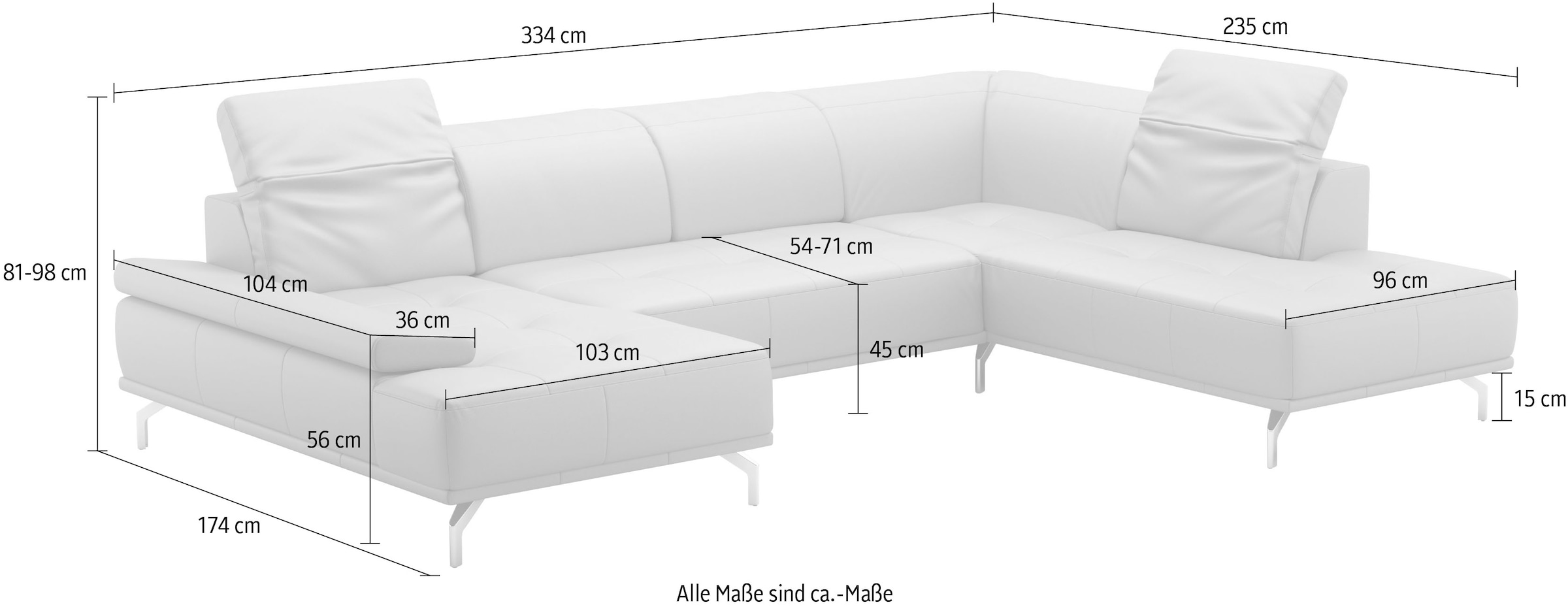 Places of Style Wohnlandschaft »Caluna«, Inkl.Sitztiefenverstellung, wahlweise mit Kopf- und Armteilverstellung
