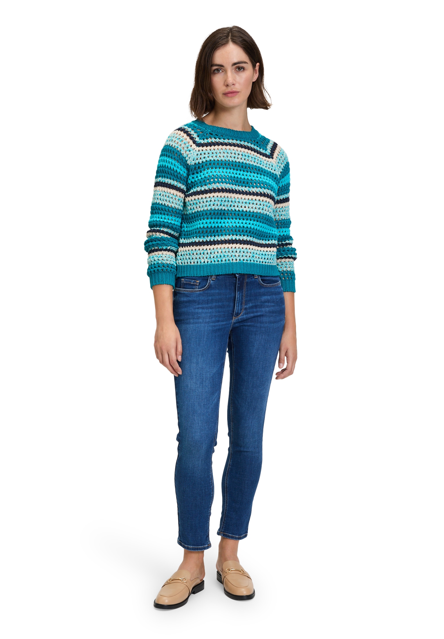 Betty&Co Rundhalspullover »Lochstrick-Pullover mit Rippbündchen«