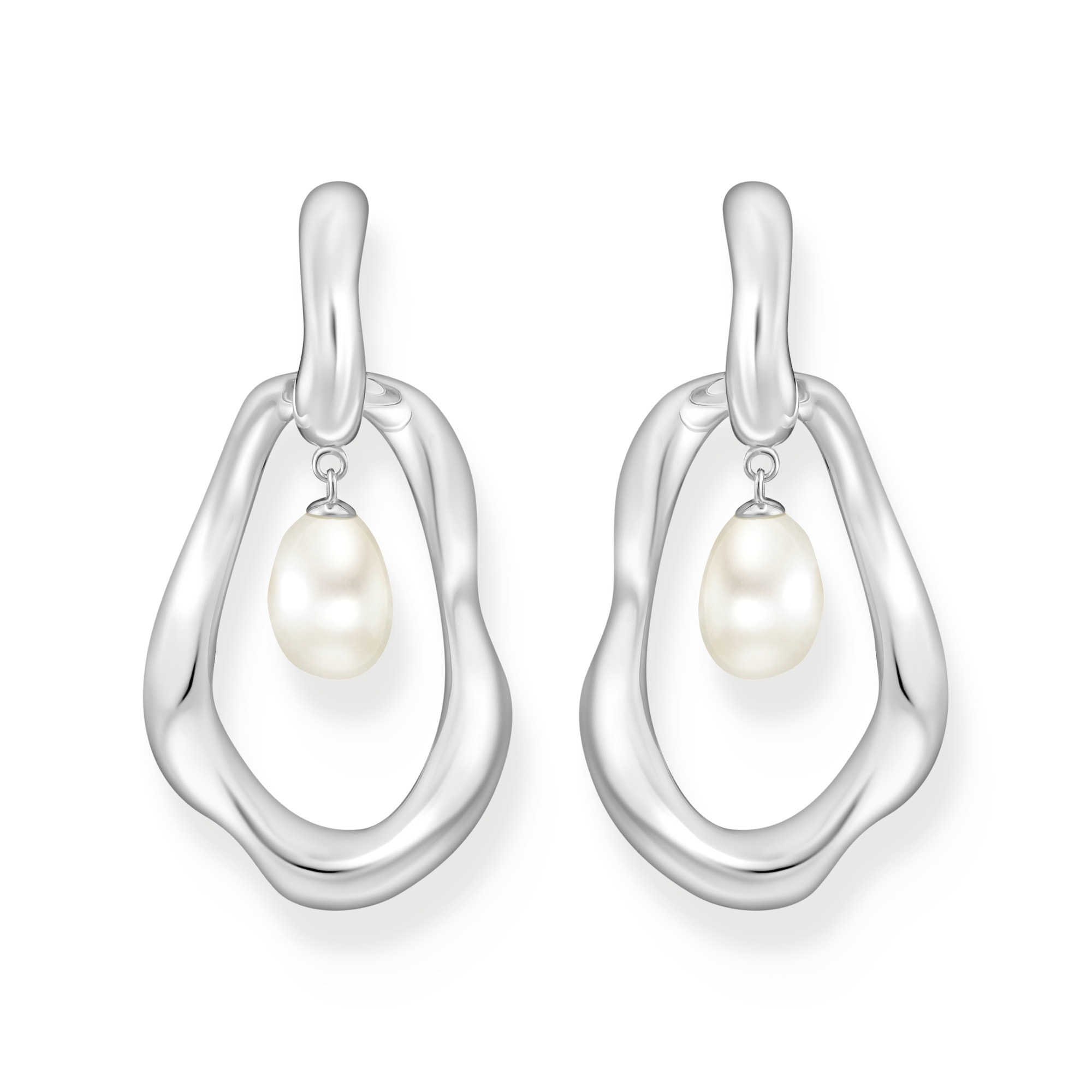 THOMAS SABO Paar Creolen »Natural Beauty Statement-Creolen mit Anhänger, Bold Elegance« mit Süßwasserzuchtperle