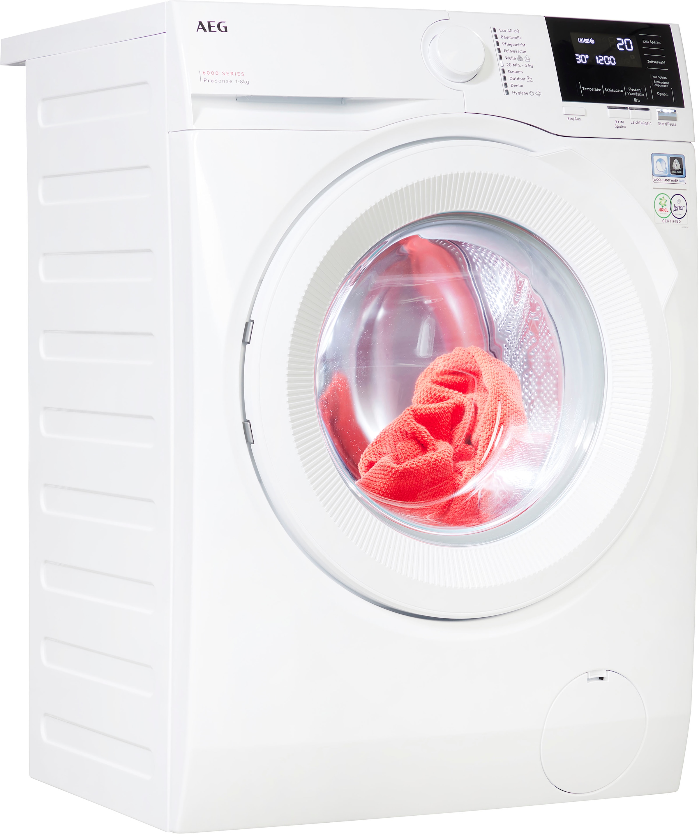 - 8 OTTO bis bei 6000, Mengenautomatik​ U/min, kaufen spart Waschmaschine Energie 1600 »LR6A668«, AEG Wasser ProSense® kg, LR6A668, 40% und Zeit,