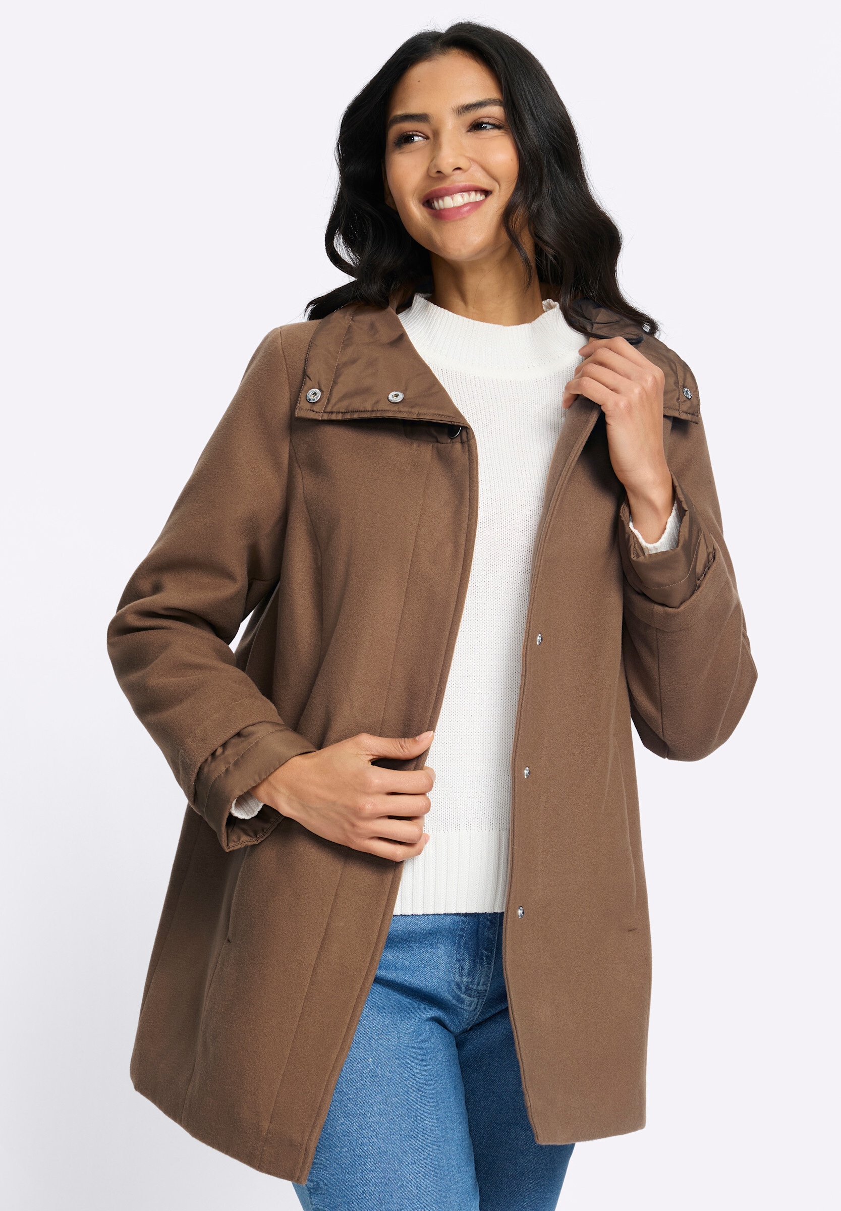 Sieh an! Langjacke »Longjacke Longjacke mit Stepp-Einsätzen« ohne Kapuze