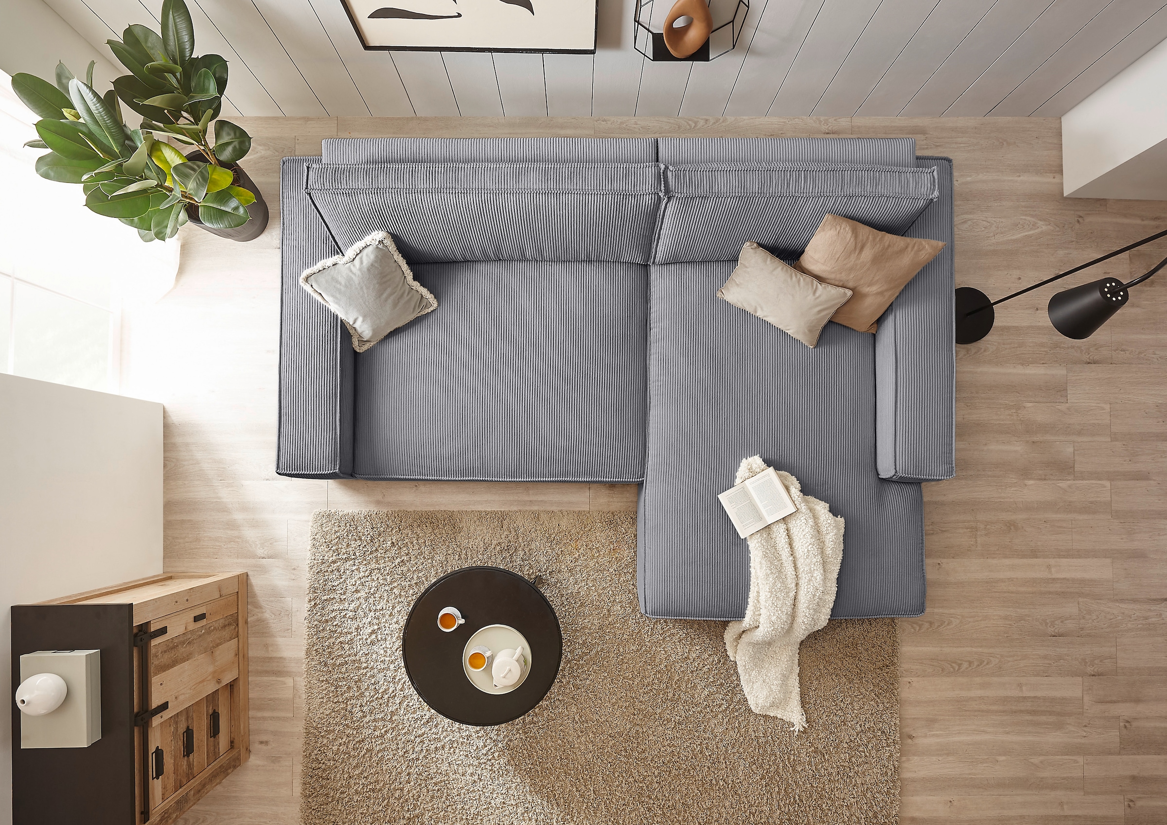 OTTO home Ecksofa »SHERWOOD XXL Cord 284, Big-Sofa L-Form, tiefe Sitzfläche 95 cm« Recamiere rechts/links, als Schlafsofa stellbar, Cord u. Leinenoptik