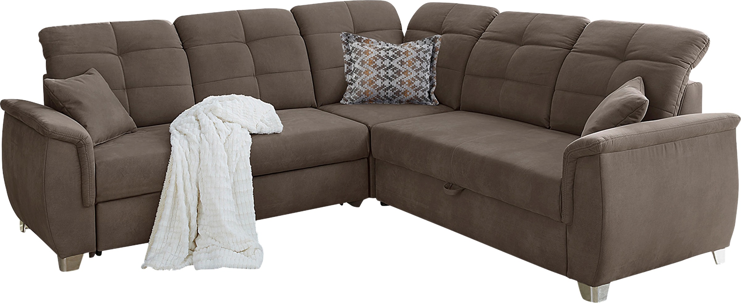 Jockenhöfer Gruppe Ecksofa »Udine L-Form« 6 individuell, verstellbaren Kopfteilen, Gästebett- und Relaxfunktion