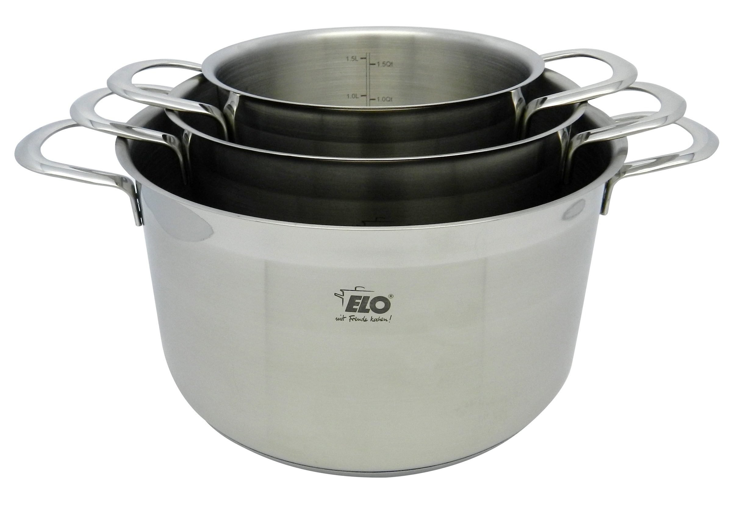 Elo Topf-Set »Top Collection«, Edelstahl 18/10, (Set, 13 tlg., Bratentopf 20 cm,Fleischtopf 16/20/24 cm,Kasserolle 16 cm, 3 Schüsseln), Induktion
