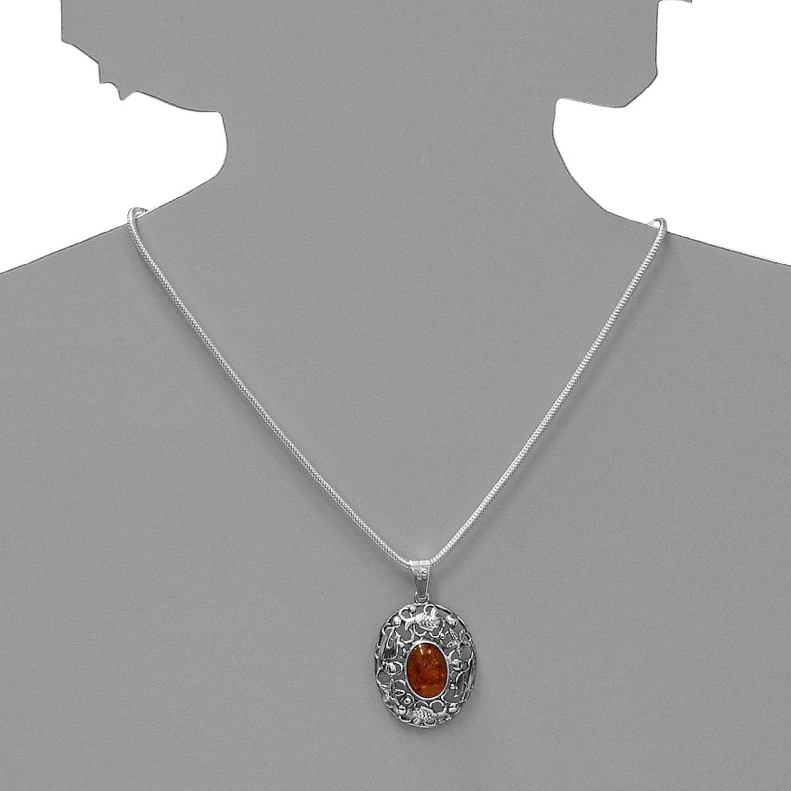 OSTSEE-SCHMUCK Kettenanhänger »- Fischland 48x30 mm - Silber 925/000 - Bernstein«
