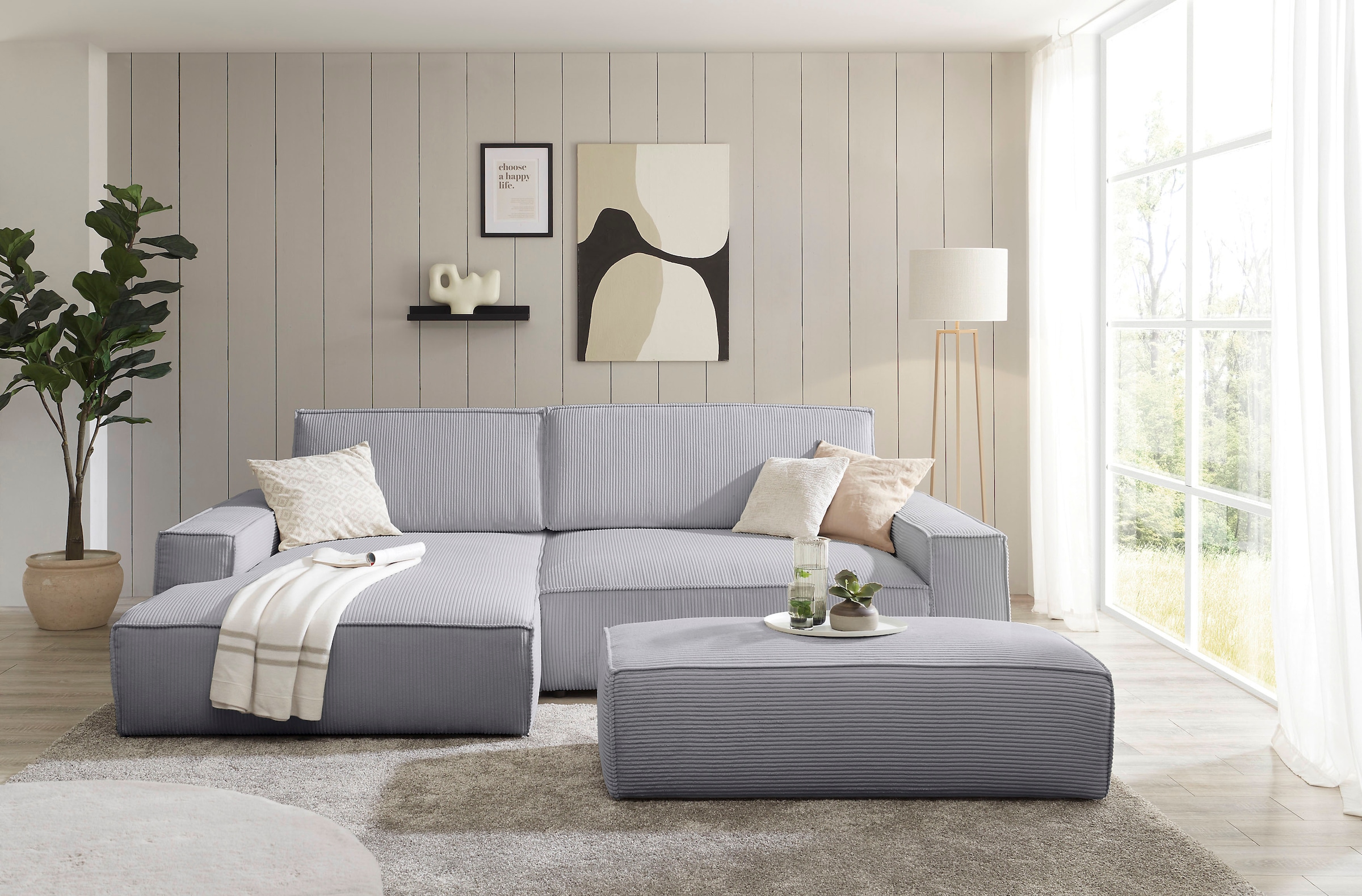 Home affaire Polsterecke »NEU: SHERWOOD XXL tief, L-Form mit Schlaffunktion, Big-Sofa mit Hocker«, (Set, 2 St.), stellbar zum Schlafsofa (Krokodilverbinder), Cord, Leinenoptik