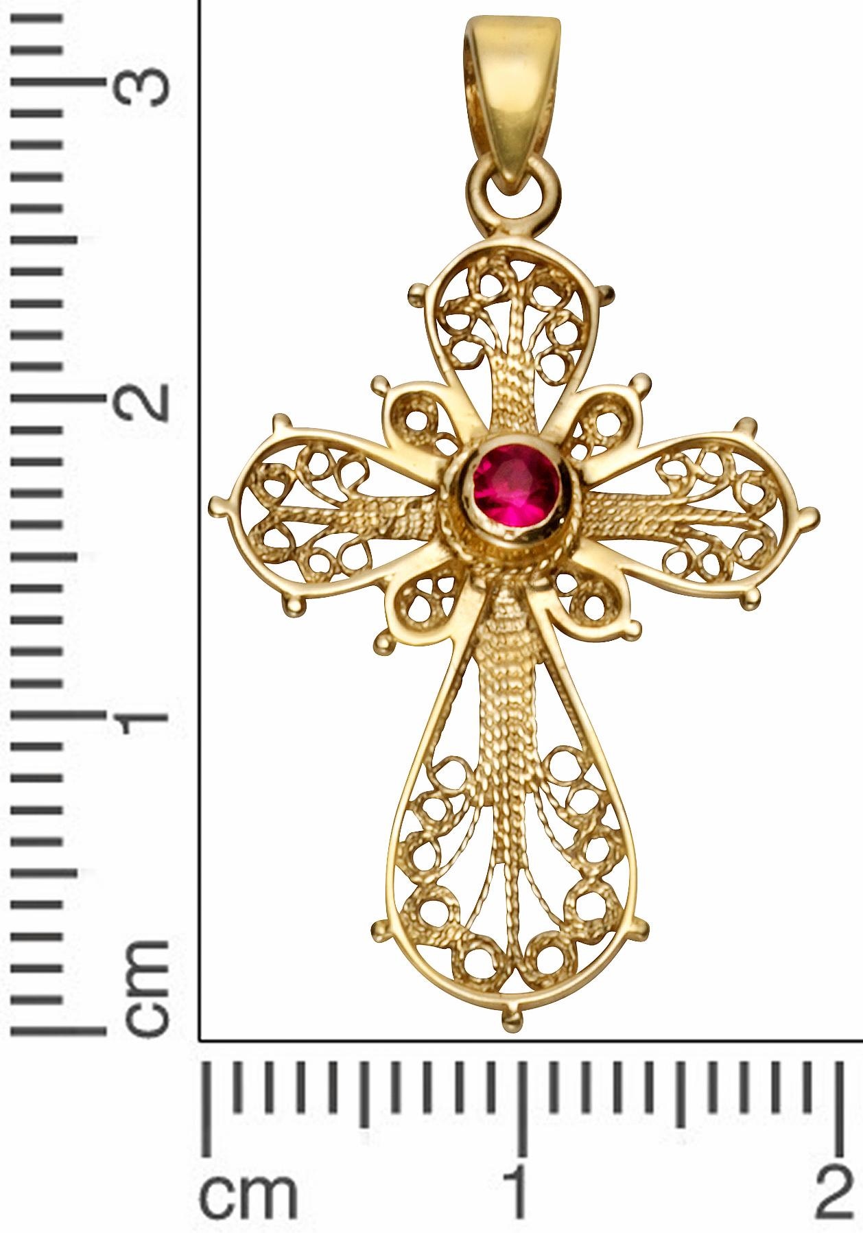 Firetti Kreuzanhänger »Schmuck Geschenk Gold 375 Halsschmuck Anhänger Halskette Kreuz«, mit Rubin