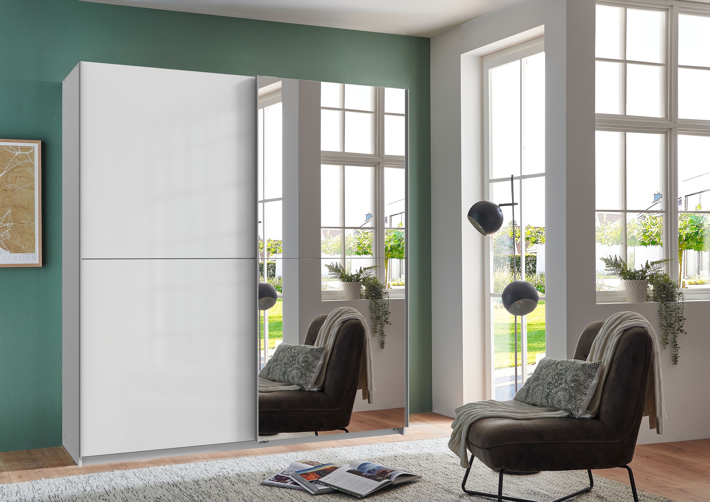 Wimex Kleiderschrank »Mugano, B/T/H 135 oder 180/65/198cm, Made in Germany«, (wähle Deine Ausstattung: Basic oder Premium!), 2 Schwebetüren mit oder ohne Spiegel, Metallgriffe