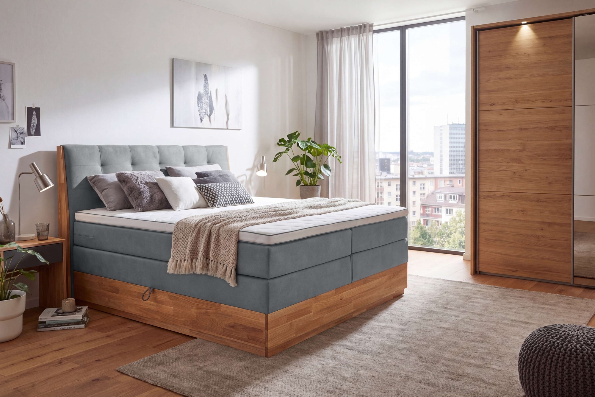 OTTO home Boxspringbett »Alleea, Doppelbett, Polsterbett, Federkernbett, Komforbett, 160/180 cm« inkl. Topper, zwei Bettkästen, Taschen-Federkernmatratze, Härtegrad 3