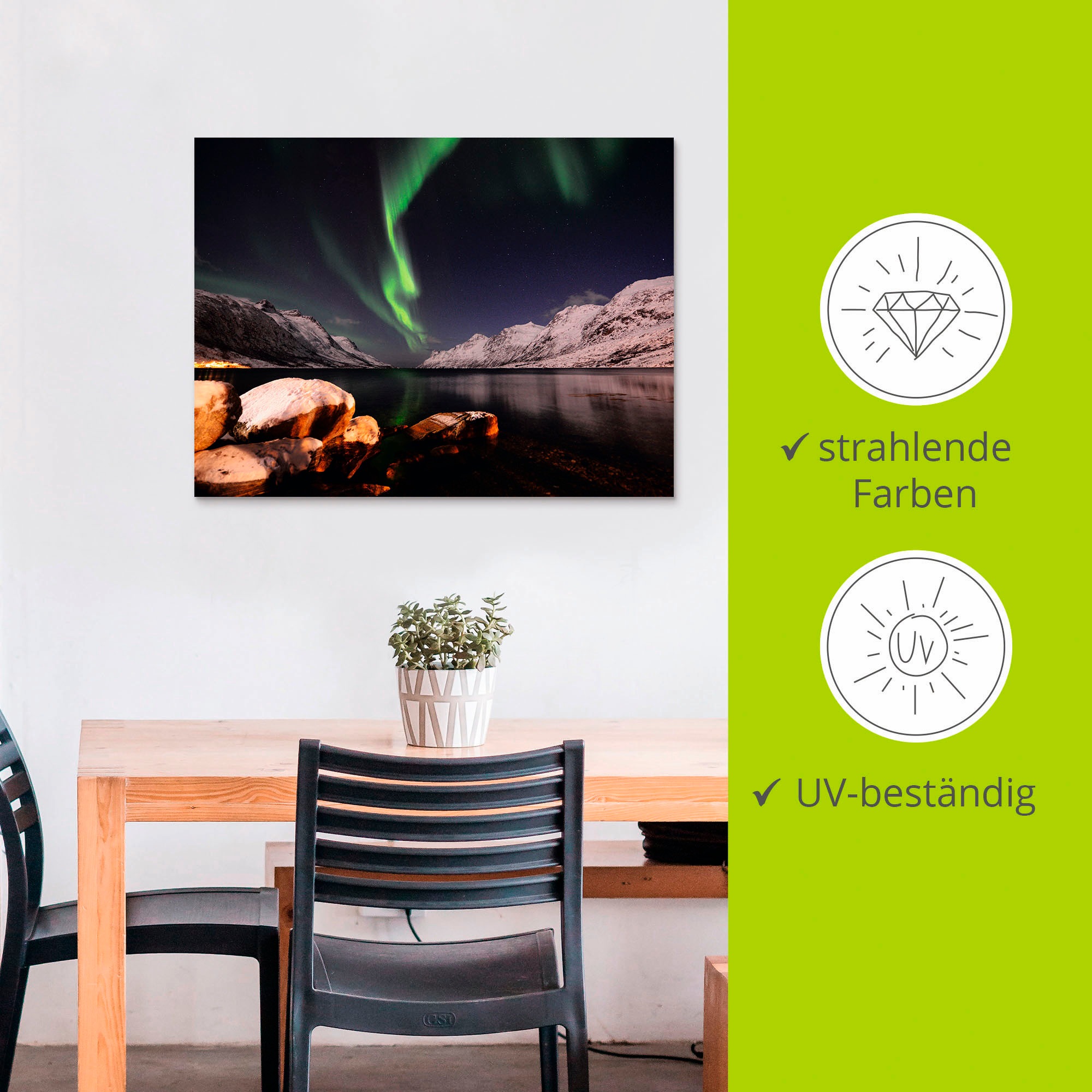 Artland Wandbild »Nordlicht Norwegen II«, Himmel, (1 St.), als Alubild, Outdoorbild, Poster in verschied. Größen