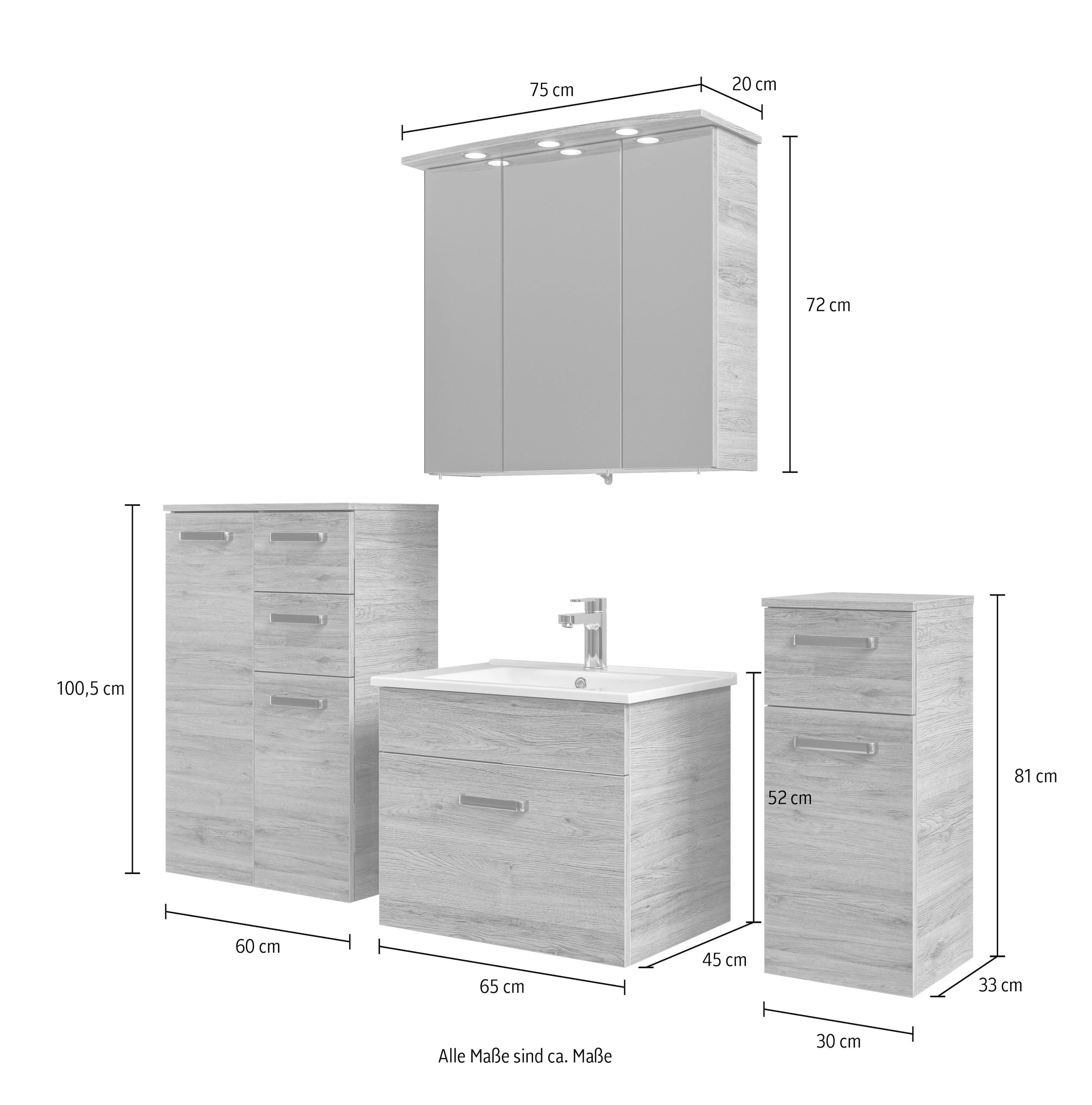 Saphir Badmöbel-Set »5-teilig, mit Spiegelschrank« Set, 5 Stk. tlg.