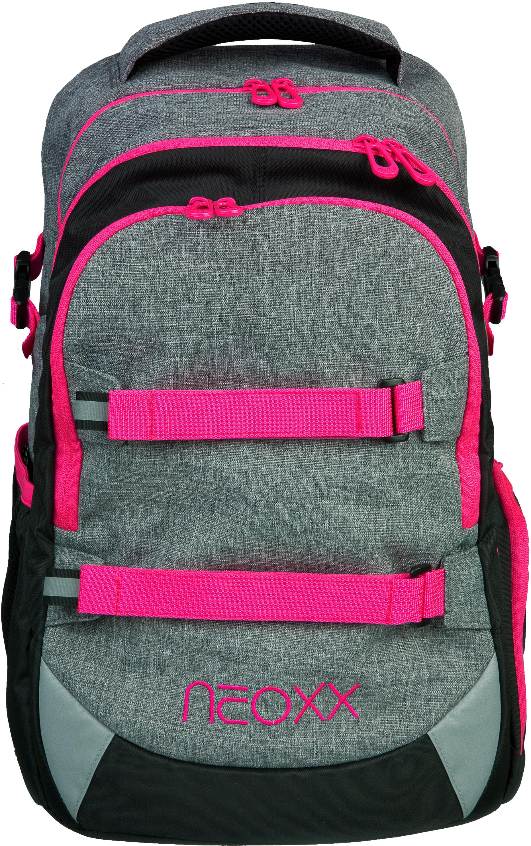 neoxx Schulrucksack »Active, Pink and Famous«, reflektierende Details, aus recycelten PET-Flaschen