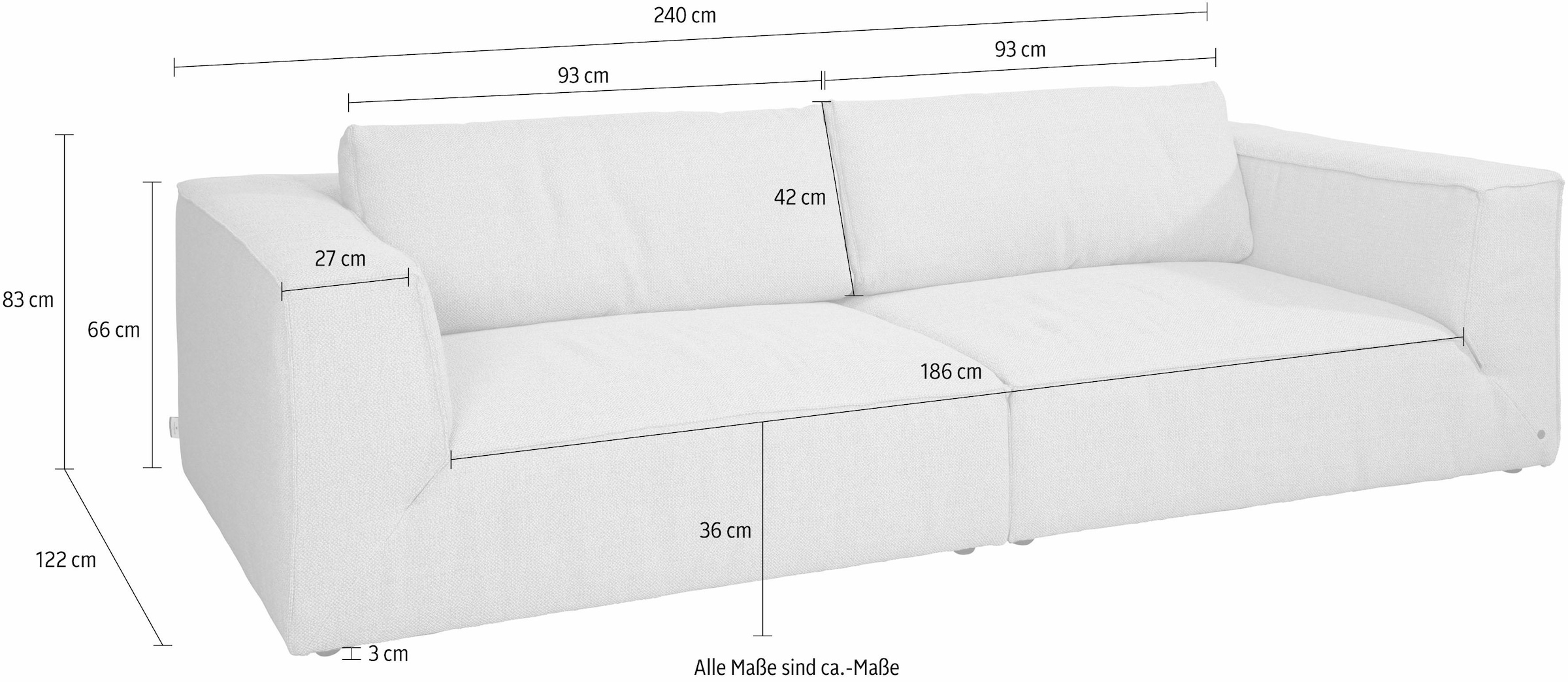 online TOM OTTO Sitztiefe, mit HOME 240 cm bequemen CUBE bestellen TAILOR bei Stegkissen, STYLE«, Breite große »BIG Big-Sofa extra
