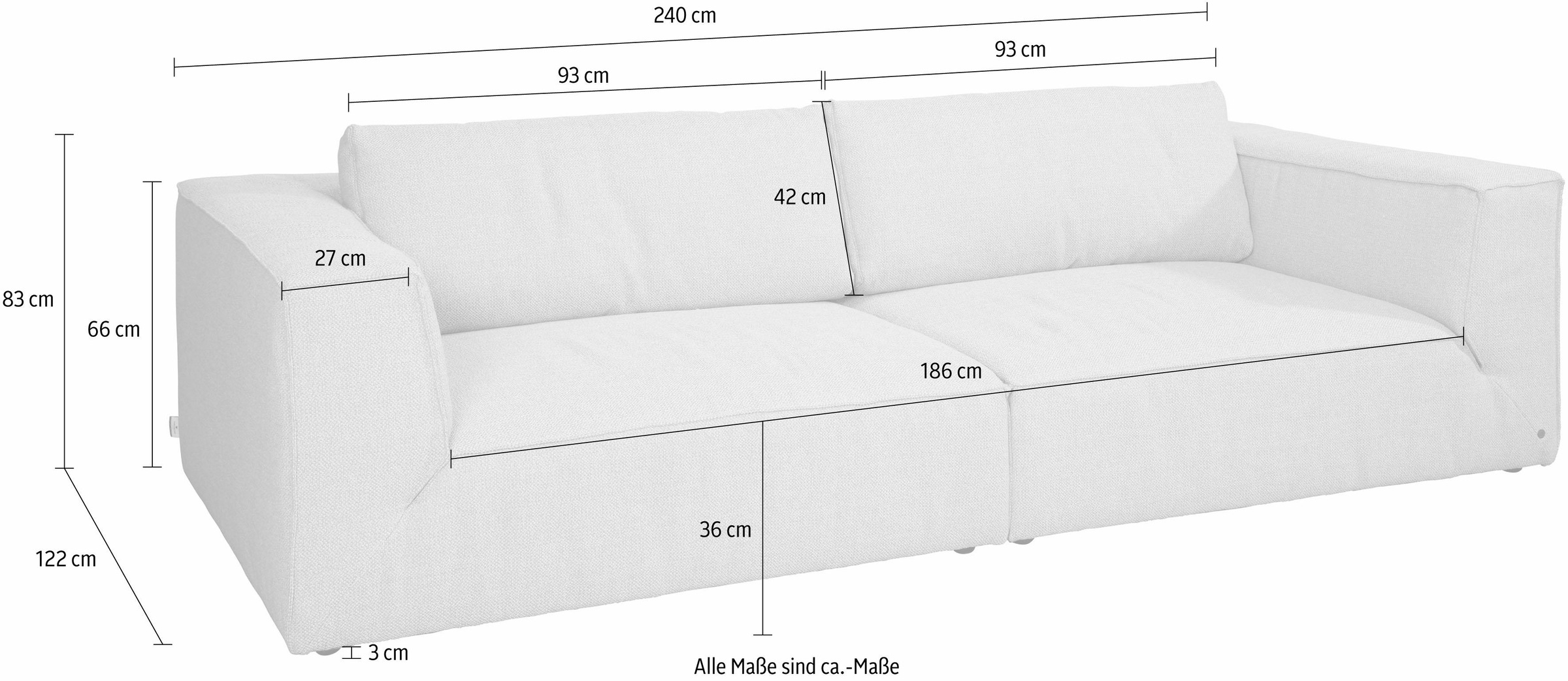 online TOM OTTO Sitztiefe, mit HOME 240 cm bequemen CUBE bestellen TAILOR bei Stegkissen, STYLE«, Breite große »BIG Big-Sofa extra