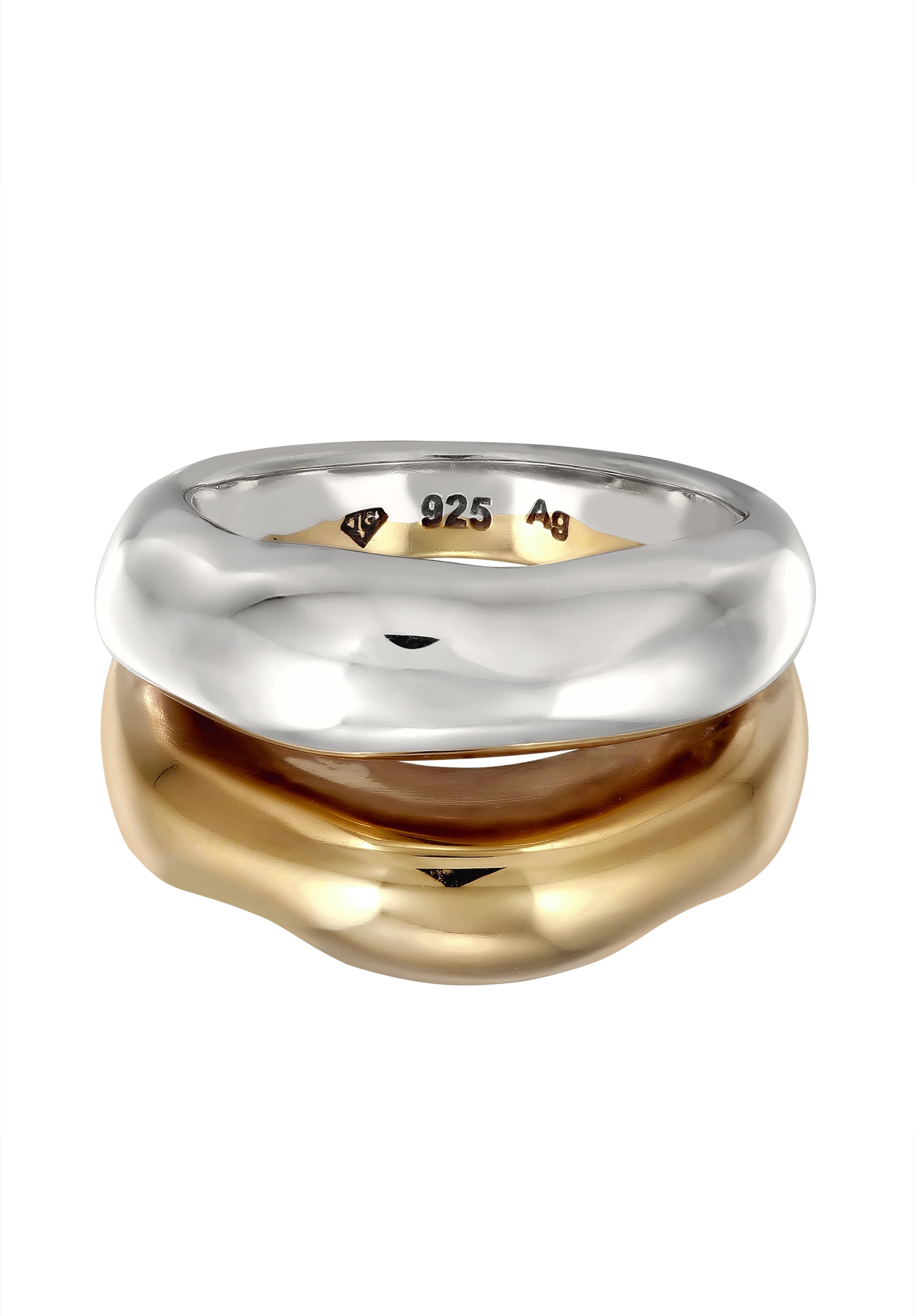 Elli Premium Silberring »Ring Bandring Bicolor Organic Look 925 Sterling Silber vergoldet«