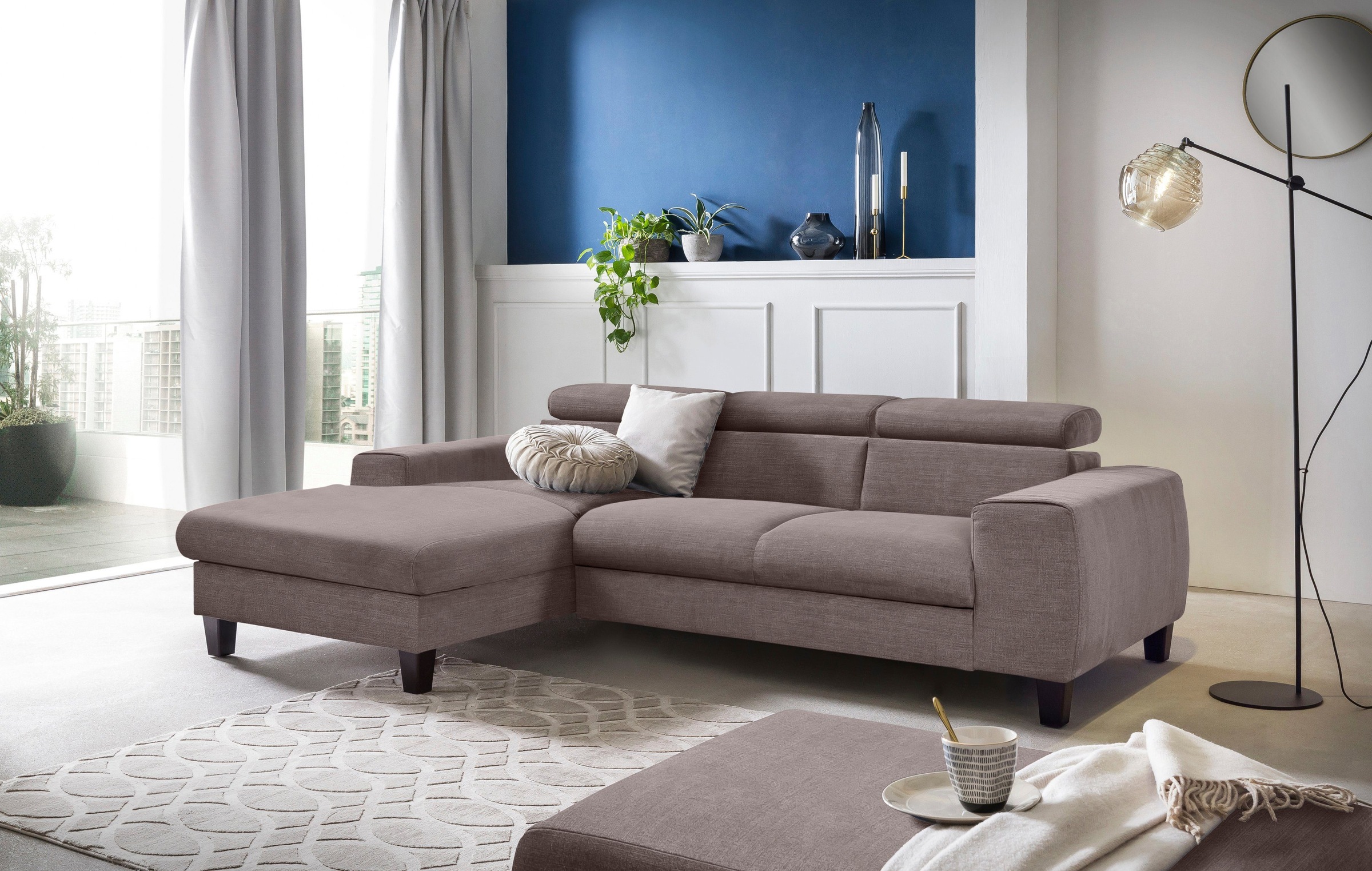 COTTA Polstergarnitur »Morven L-Form«, (Set), Set bestehend aus: Ecksofa mit Kopfteilverstellung & Hocker