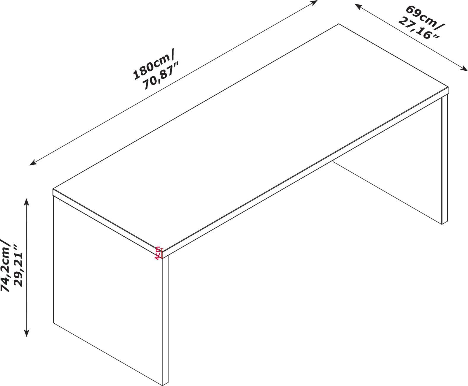 Composad Schreibtisch »PRATICO«, Rechteckiger Schreibtisch mit 4 cm dicke Platten