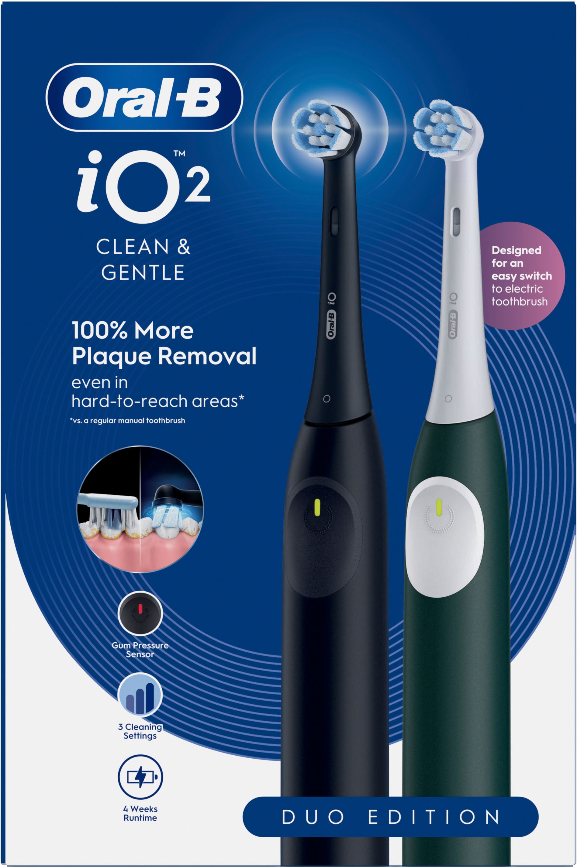 Oral-B Elektrische Zahnbürste »iO Series 2« 2 Stk. Aufsteckbürsten für die sanfte Reinigung, mit 2. Handstück