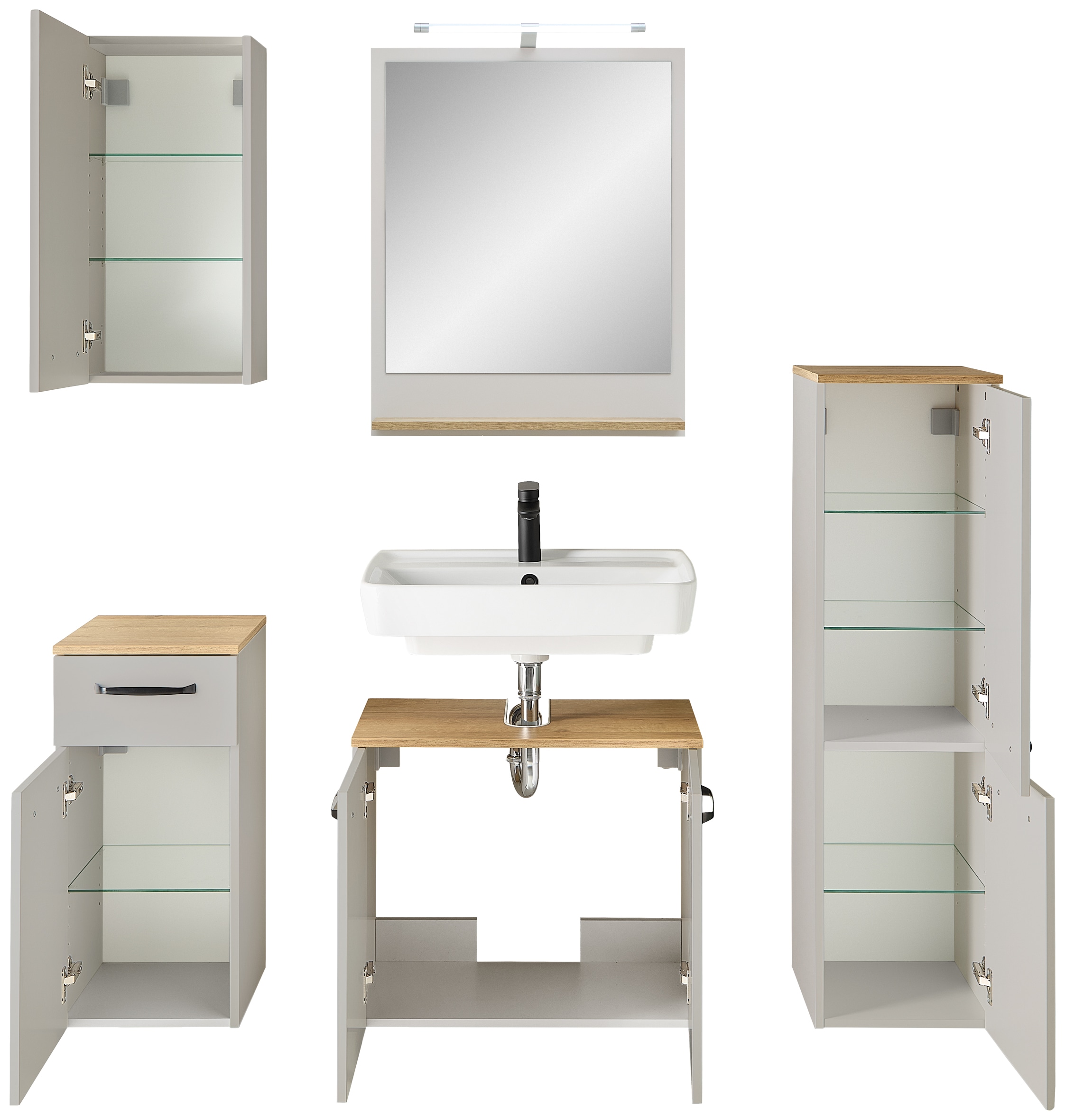 Saphir Badmöbel-Set »Quickset 500, Waschbeckenunterschrank mit Spiegel« 6 Stk. tlg.