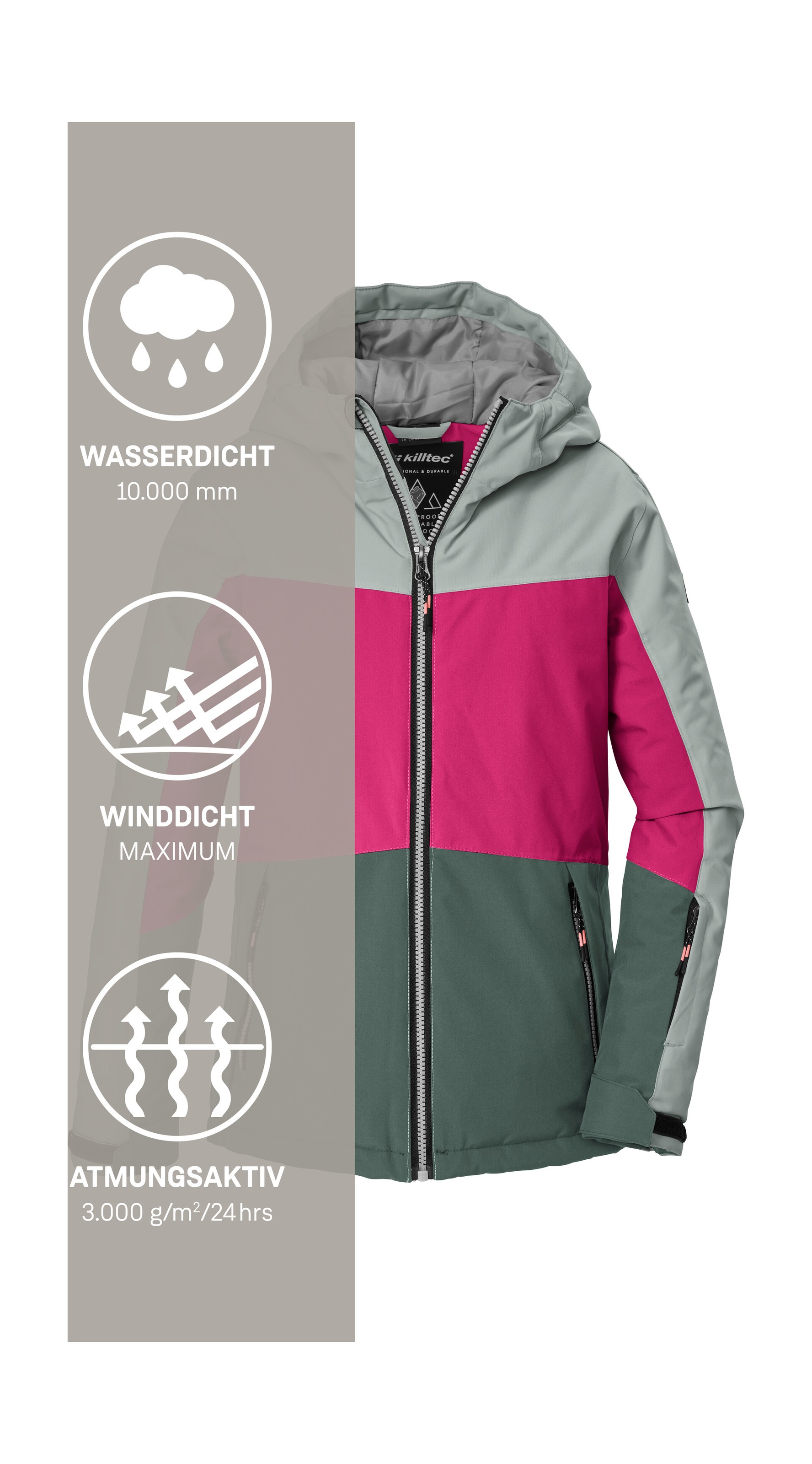 Killtec Skijacke »KSW 198 GRLS SKI JCKT« Wind- und wasserdichte Skijacke mit Colourblock-Design
