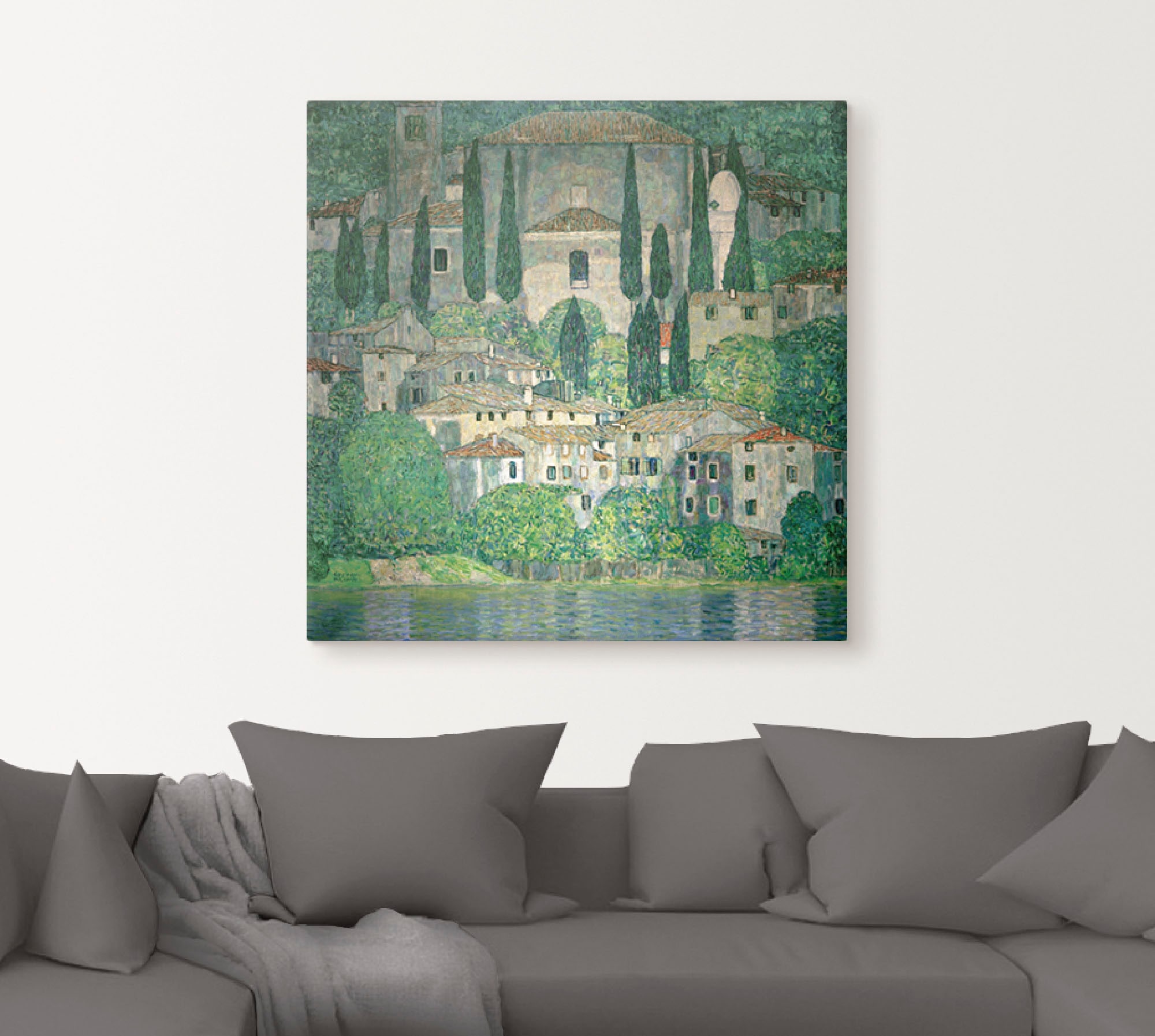 Artland Leinwandbild »Kirche in Cassone (Landschaft mit Zypres« Europa 1 Stk. tlg. auf Holzrahmen gespannt