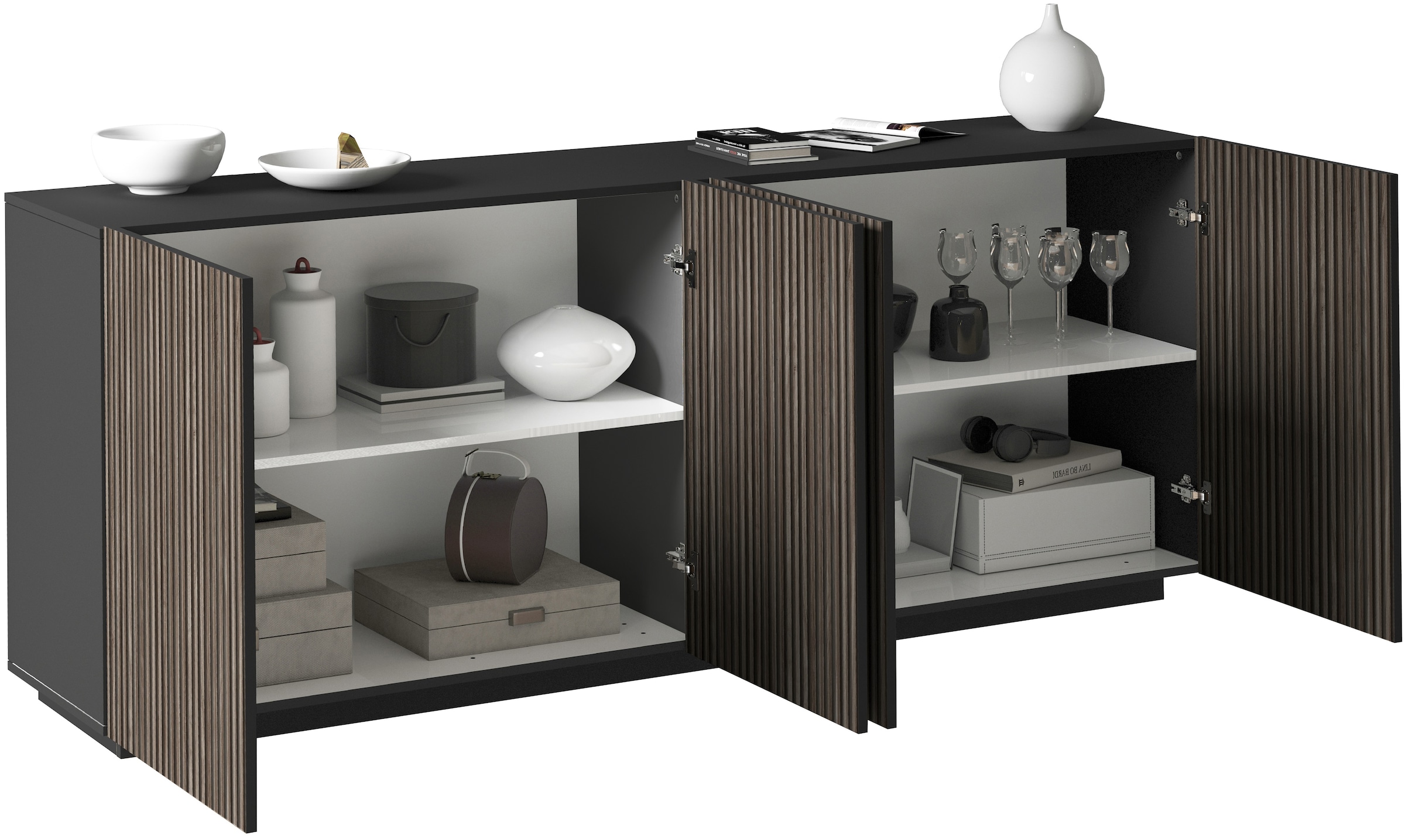 INOSIGN Sideboard »Vega Sideboard,Kommode,200 cm« mit 4 Türen,Fronten mit  Rillen-Optik