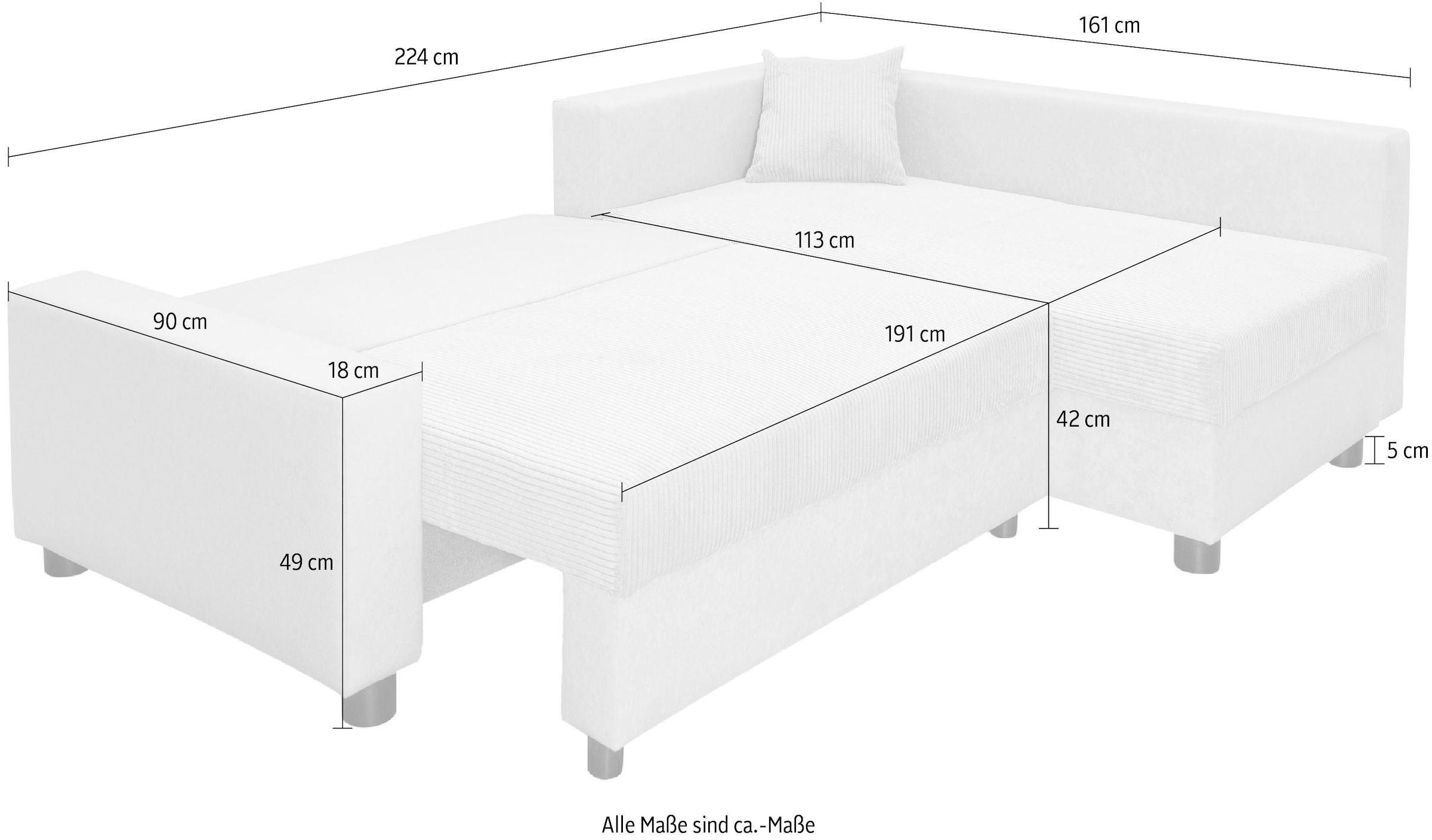 COLLECTION AB Ecksofa »Parma L-Form«, mit Schlaffunktion und Bettkasten, inklusive Kissen, Bonellfederkern