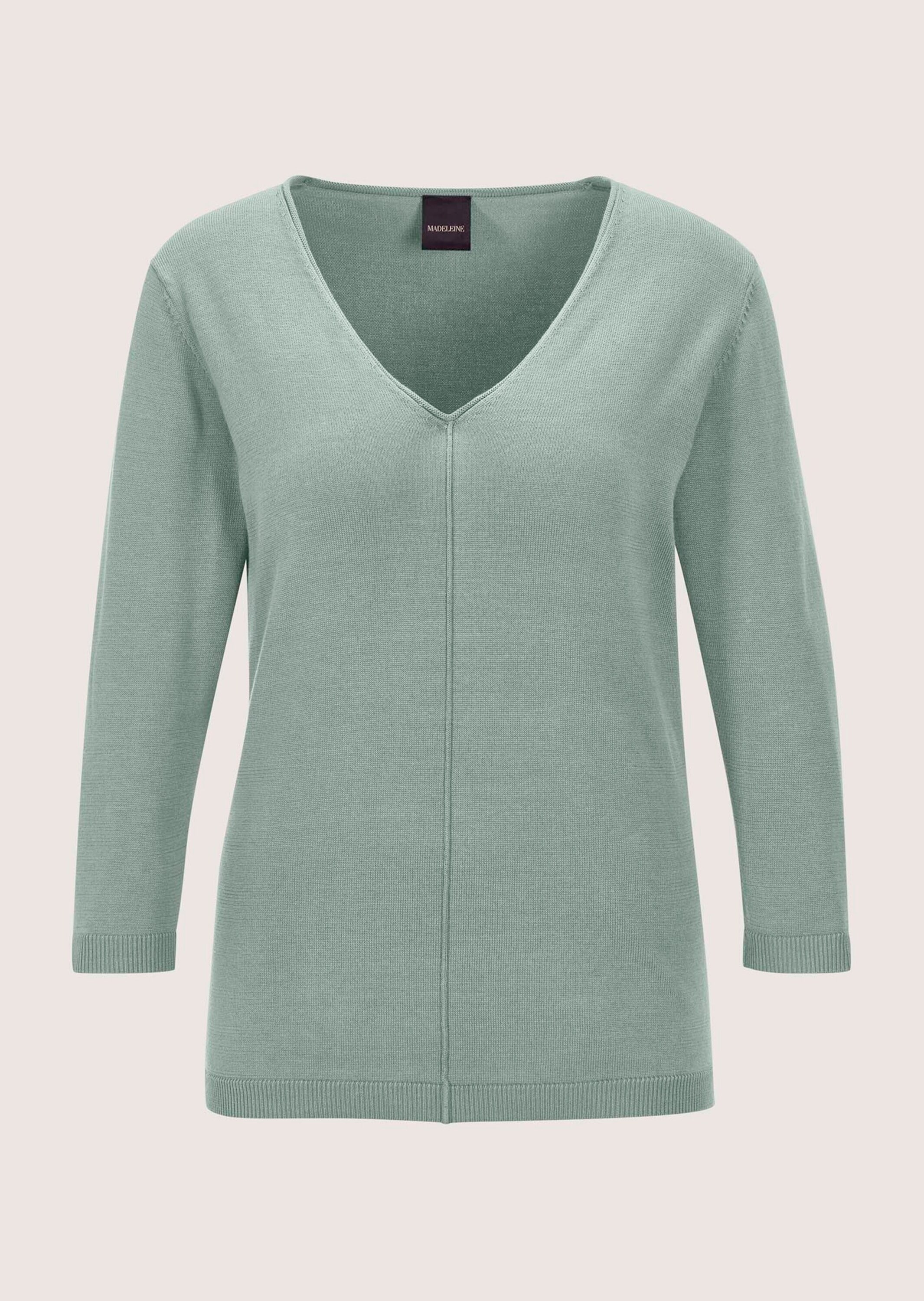 MADELEINE Longpullover »Strickpullover Schlichter Baumwollpullover mit V-Ausschnitt«