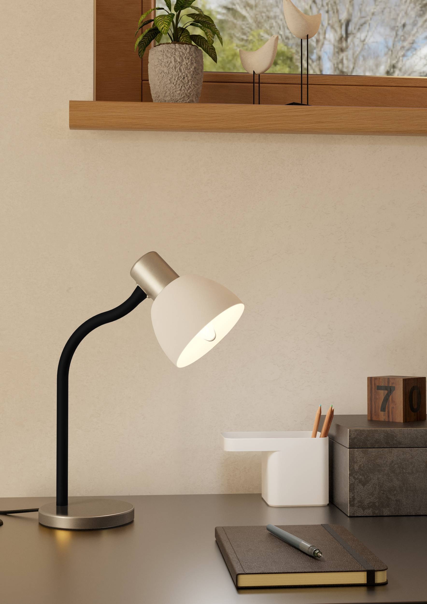 EGLO Tischleuchte »Macere Tischlampe, Schreibtischlampe, Metall und Glas, E14, Lampe« E14 1 Stk. Tischleuchte - L22 x B12 x H34 cm - nickel-matt - 1X25W exkl.